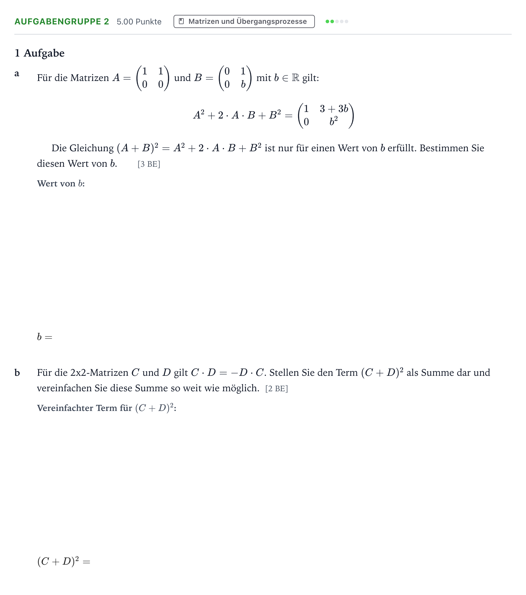 Aufgabenstellung: Aufgabengruppe 2 · Abitur NRW Mathematik GK · Teil A · Lineare Algebra 2018
