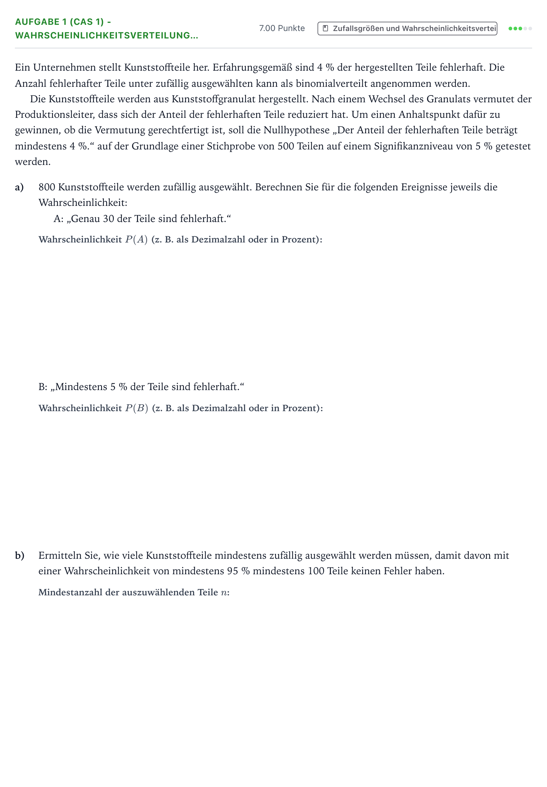 Aufgabenstellung: Aufgabe 1 (CAS 1) - Wahrscheinlichkeitsverteilung… · Abitur NRW Mathematik LK · Teil B · Stochastik (CAS) 2018