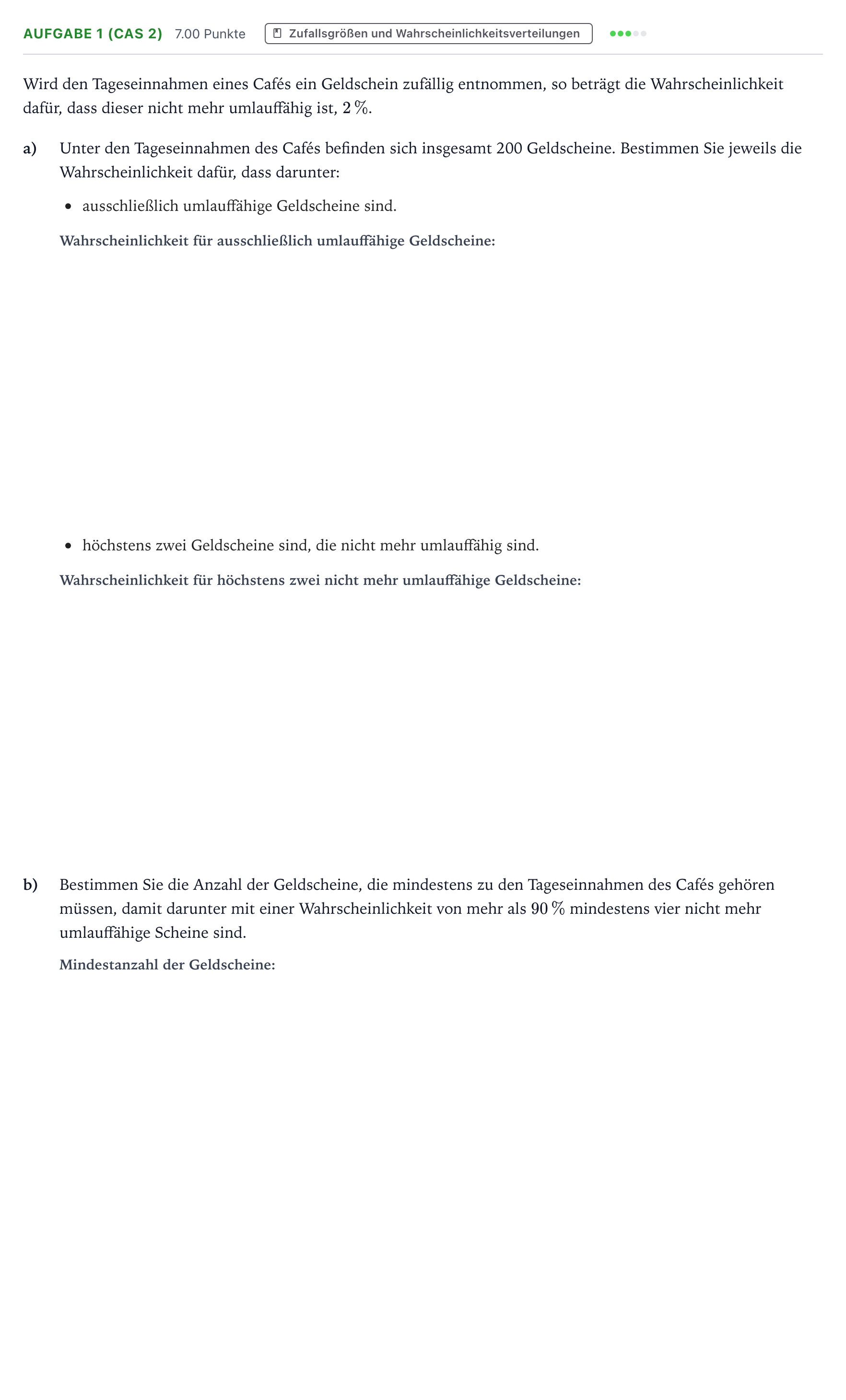 Aufgabenstellung: Aufgabe 1 (CAS 2) · Abitur NRW Mathematik LK · Teil B · Stochastik (CAS) 2018