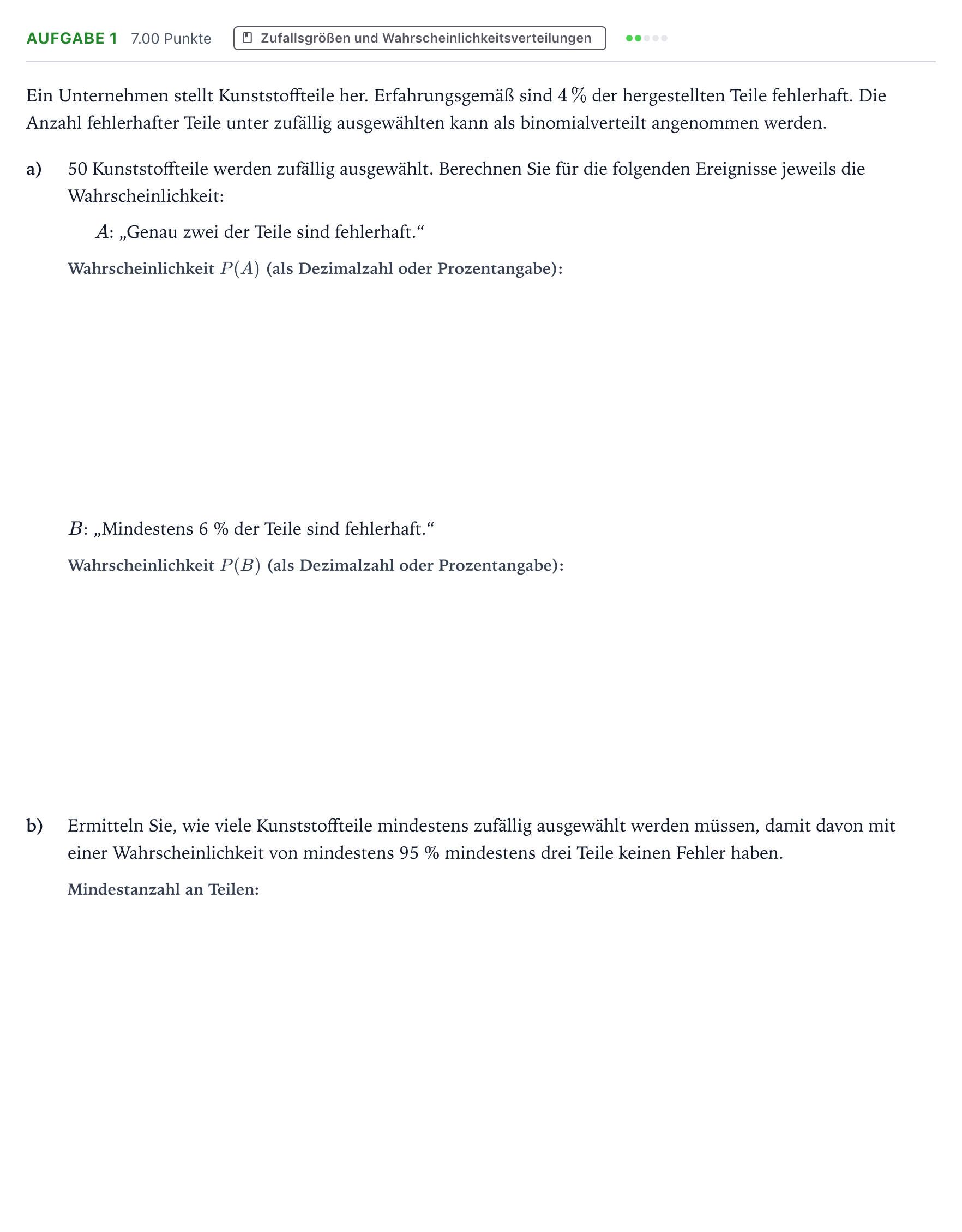 Aufgabenstellung: Aufgabe 1 - Zufallsgrößen und Wahrscheinlichkeitsverteilu… · Abitur NRW Mathematik LK · Teil B · Stochastik (WTR) 2018