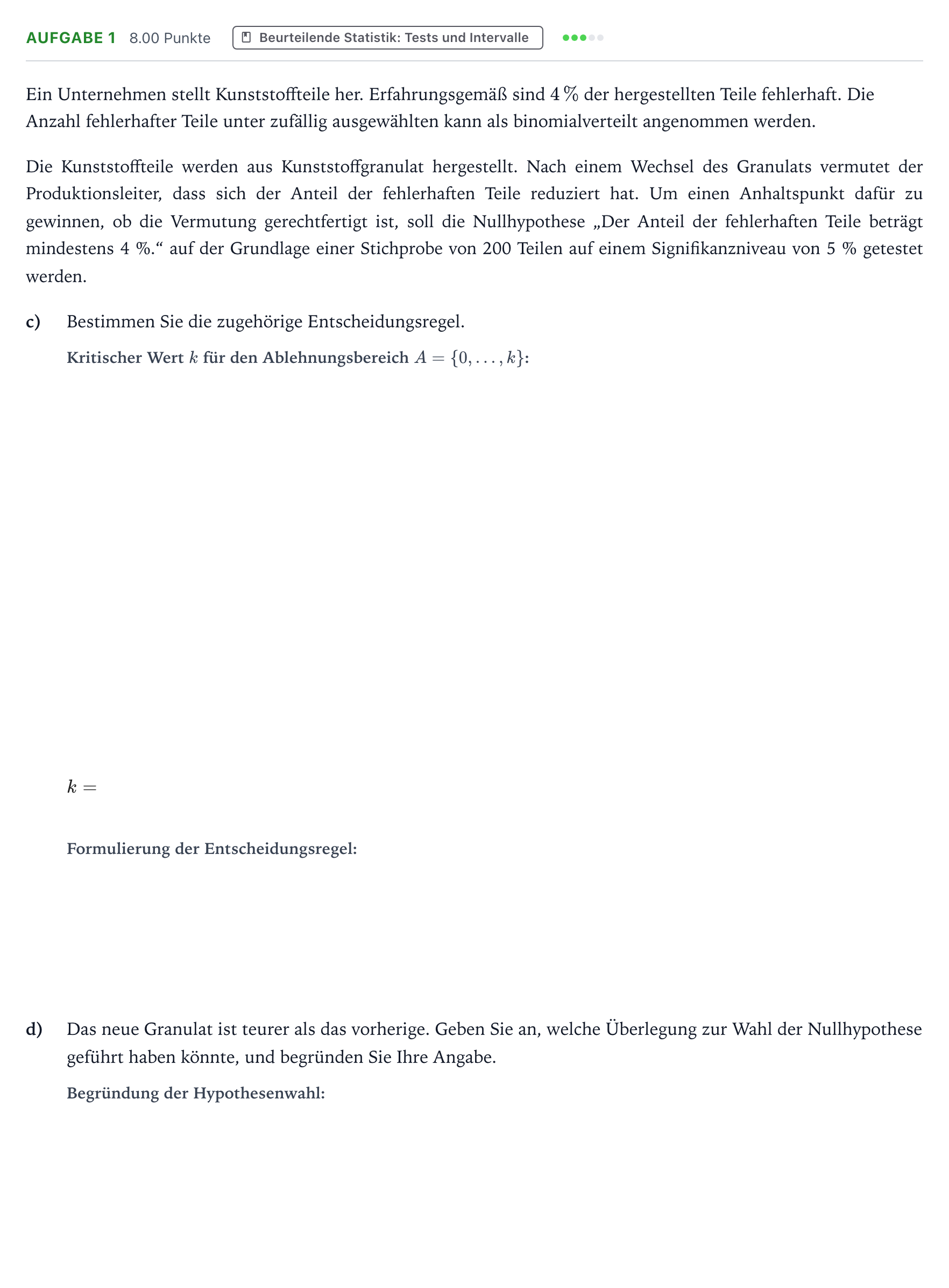 Aufgabenstellung: Aufgabe 1 - Beurteilende Statistik · Abitur NRW Mathematik LK · Teil B · Stochastik (WTR) 2018