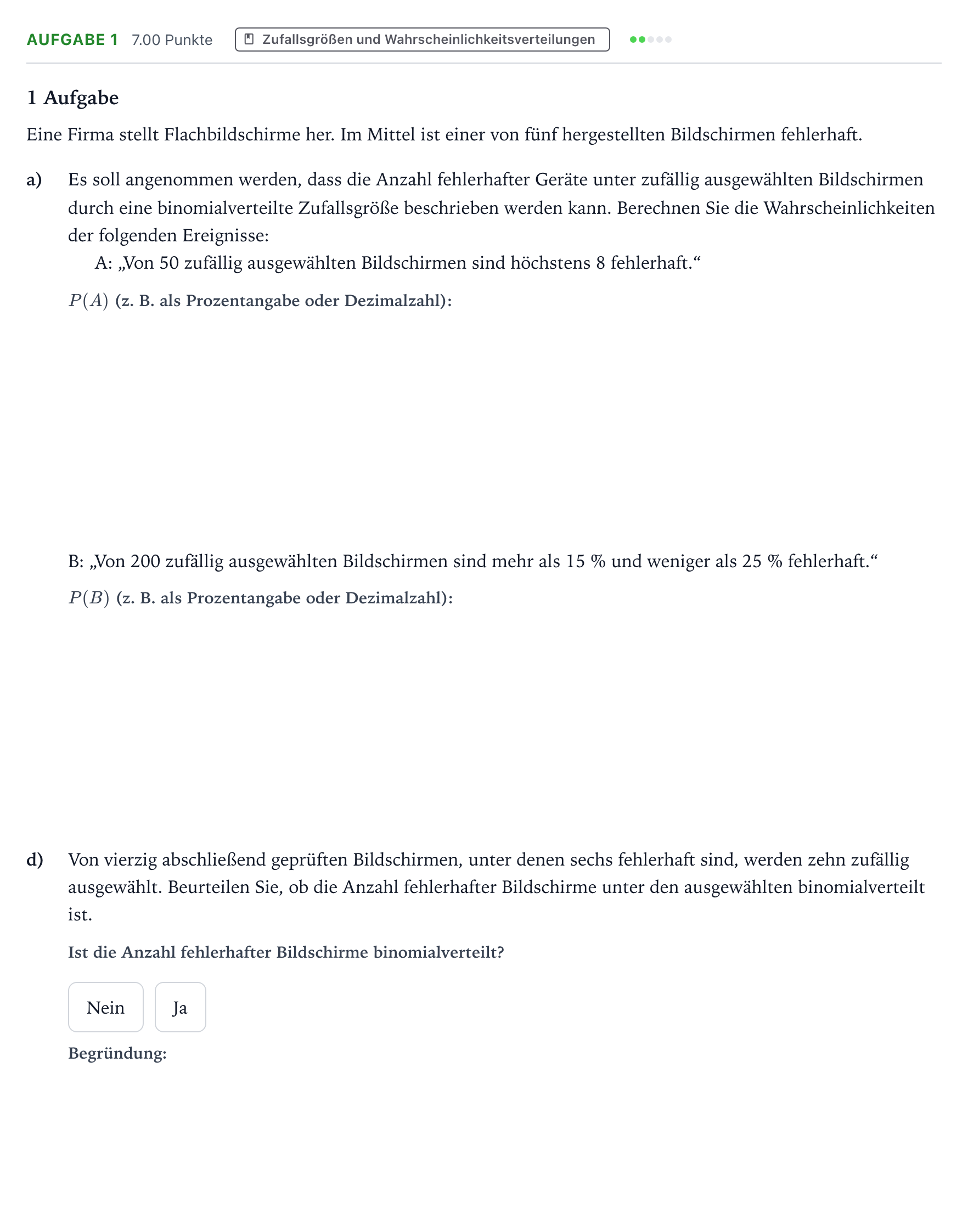 Aufgabenstellung: Aufgabe 1 - Zufallsgrößen und Wahrscheinlichkeitsverteilu… · Abitur NRW Mathematik LK · Teil B · Stochastik (WTR) 2018