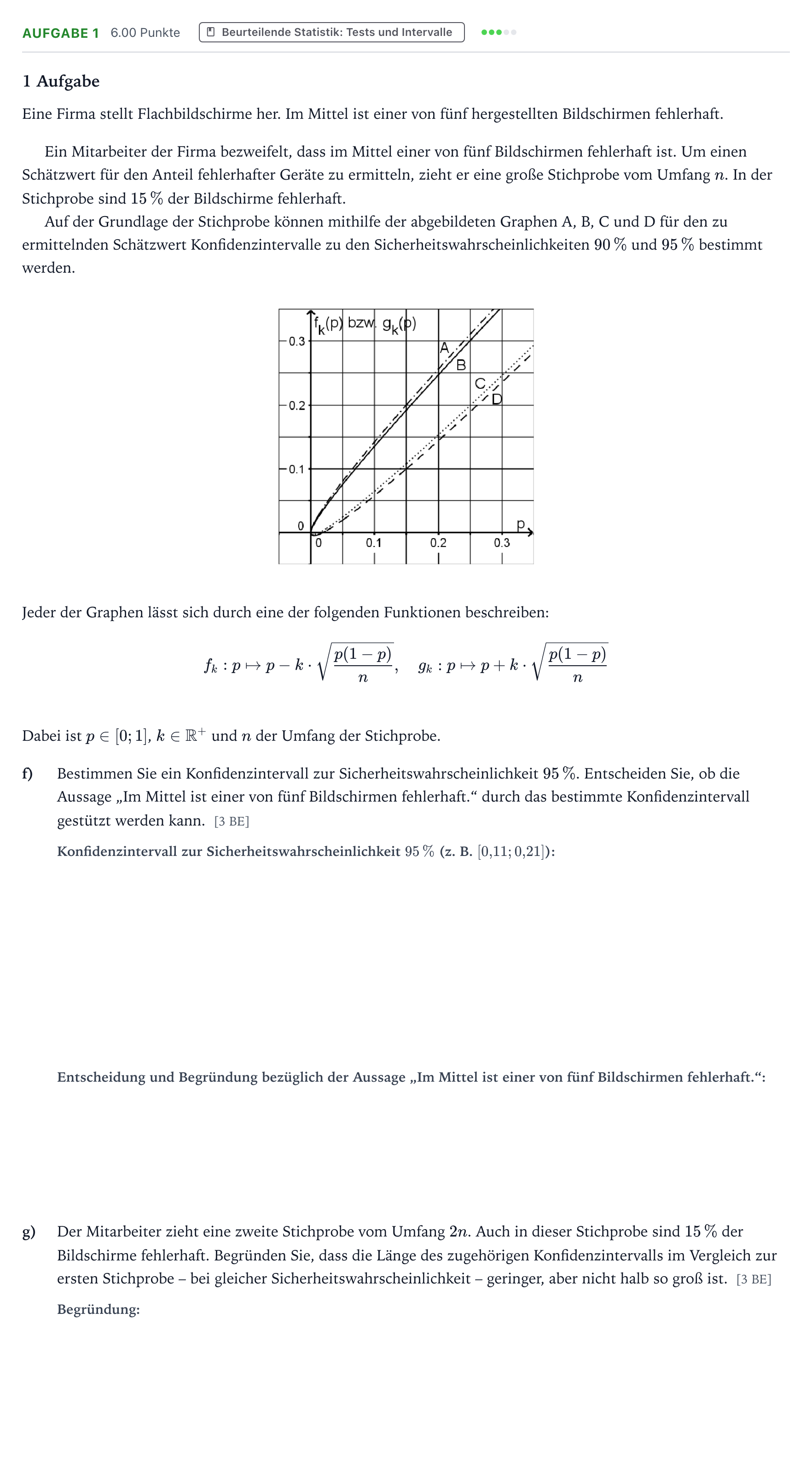 Aufgabenstellung: Aufgabe 1 - Beurteilende Statistik · Abitur NRW Mathematik LK · Teil B · Stochastik (WTR) 2018
