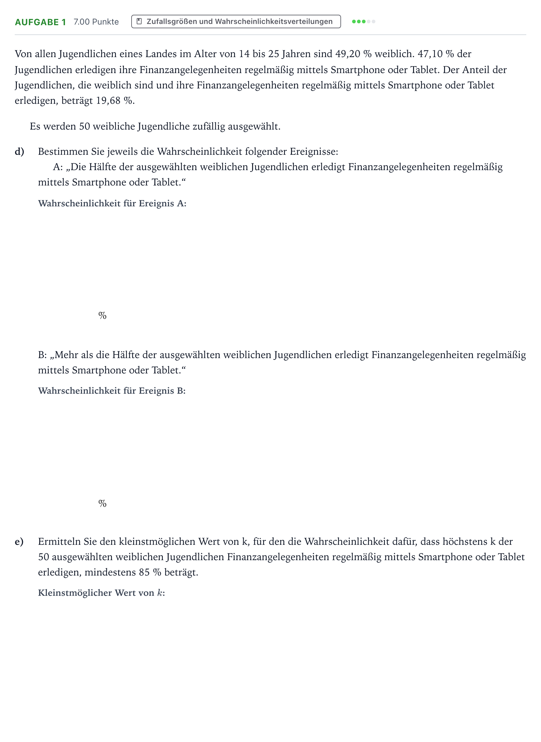 Aufgabenstellung: Aufgabe 1 - Zufallsgrößen und Wahrscheinlichkeitsverteilu… · Abitur NRW Mathematik GK · Teil B · Stochastik (CAS) 2018