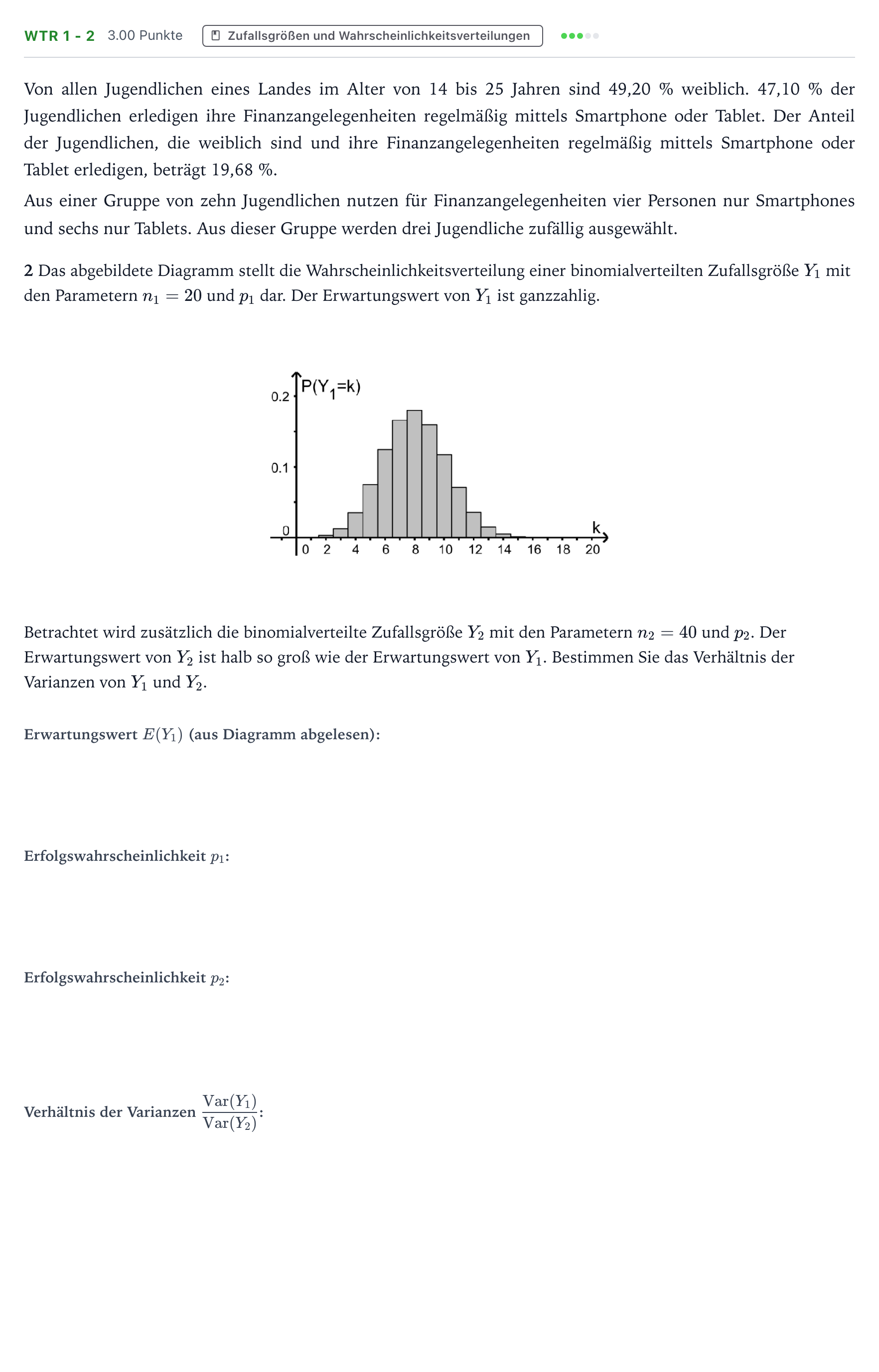 Aufgabenstellung: Aufgabe WTR 1 - 2 · Abitur NRW Mathematik GK · Teil B · Stochastik (WTR) 2018