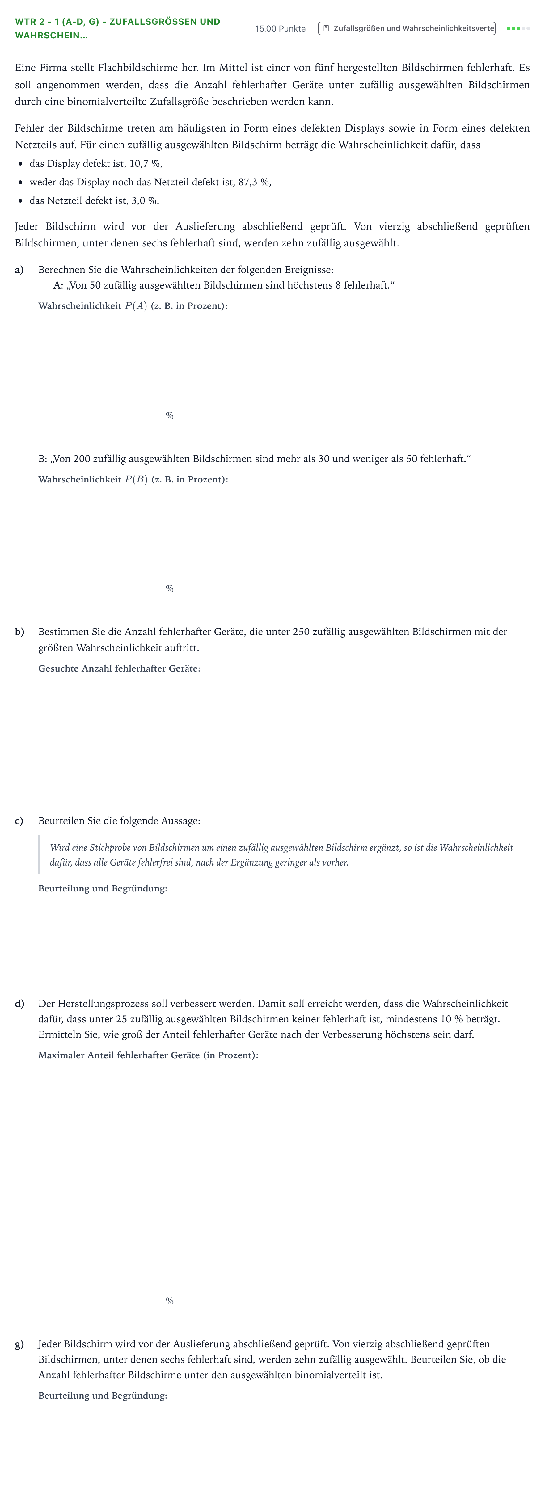 Aufgabenstellung: Aufgabe WTR 2 - 1 (a-d, g) - Zufallsgrößen und Wahrschein… · Abitur NRW Mathematik GK · Teil B · Stochastik (WTR) 2018