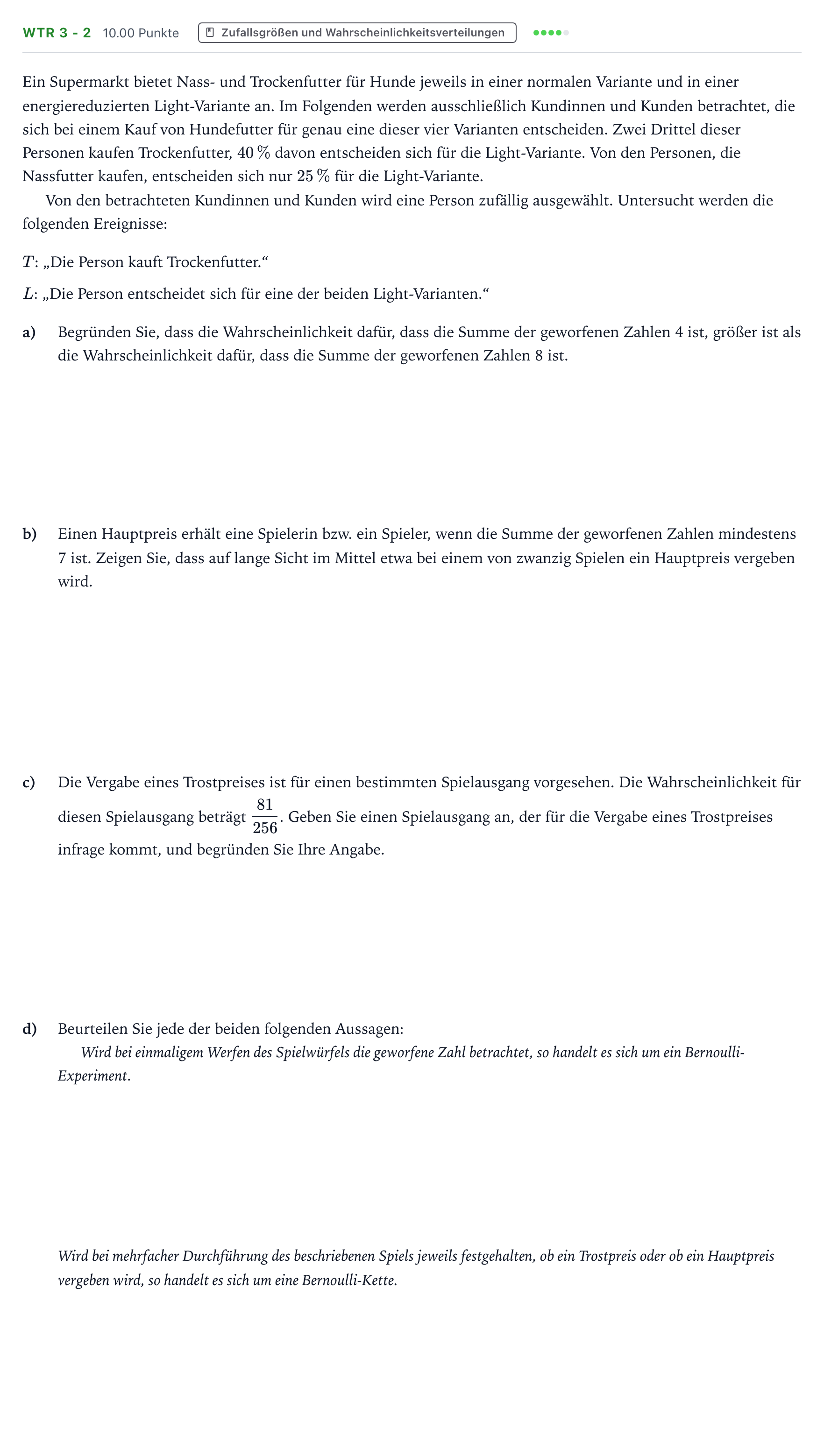 Aufgabenstellung: Aufgabe WTR 3 - 2 · Abitur NRW Mathematik GK · Teil B · Stochastik (WTR) 2018