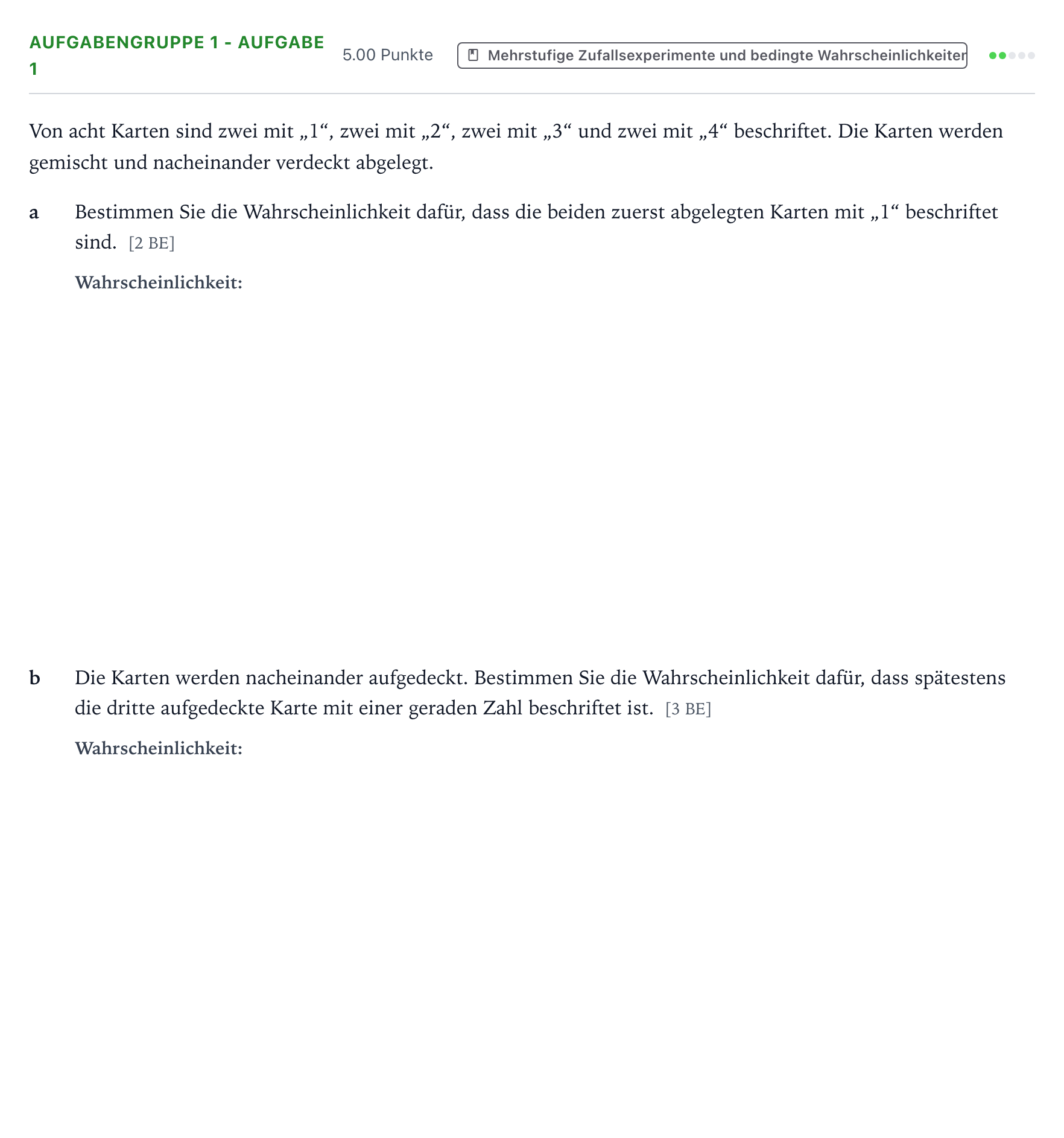 Aufgabenstellung: Aufgabengruppe 1 - Aufgabe 1 · Abitur NRW Mathematik GK · Teil A · Stochastik 2018