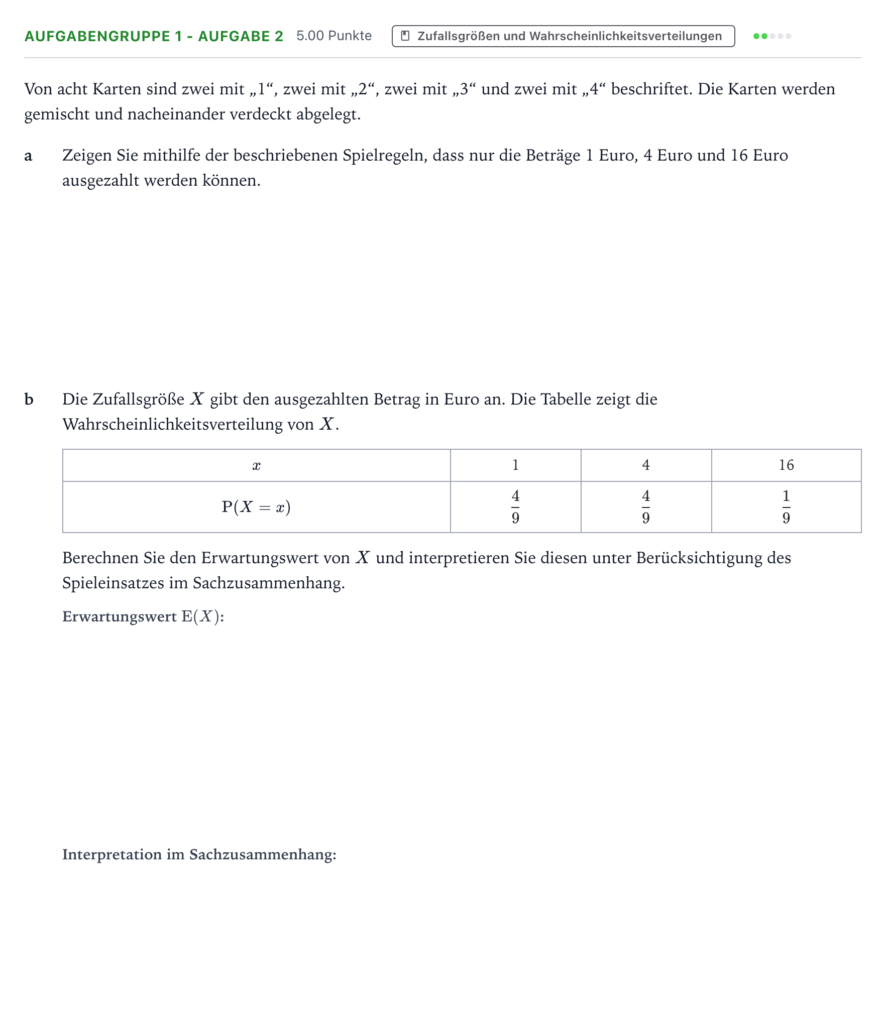 Aufgabenstellung: Aufgabengruppe 1 - Aufgabe 2 · Abitur NRW Mathematik GK · Teil A · Stochastik 2018
