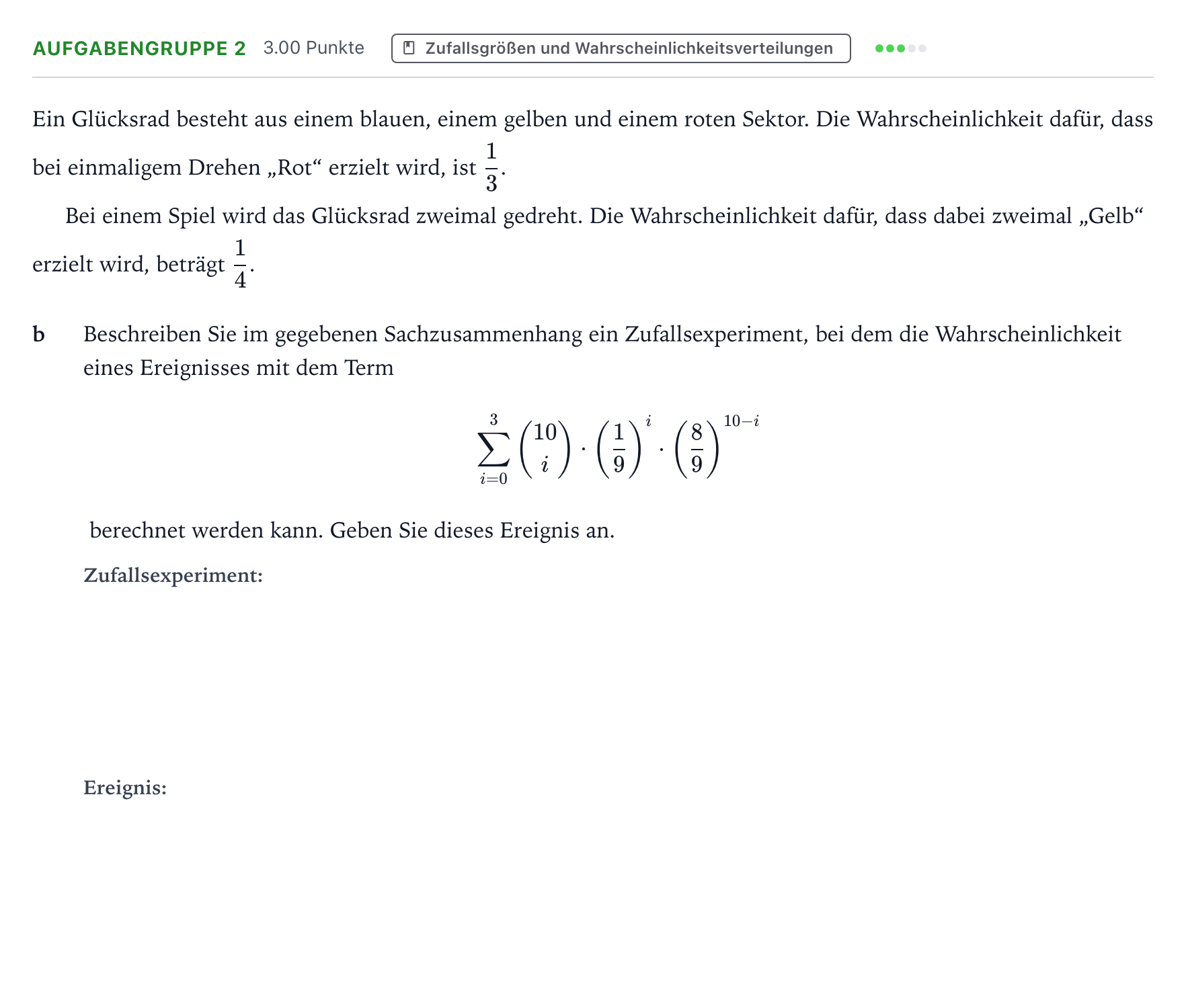 Aufgabenstellung: Aufgabengruppe 2 - Zufallsgrößen und Wahrscheinli… · Abitur NRW Mathematik GK · Teil A · Stochastik 2018
