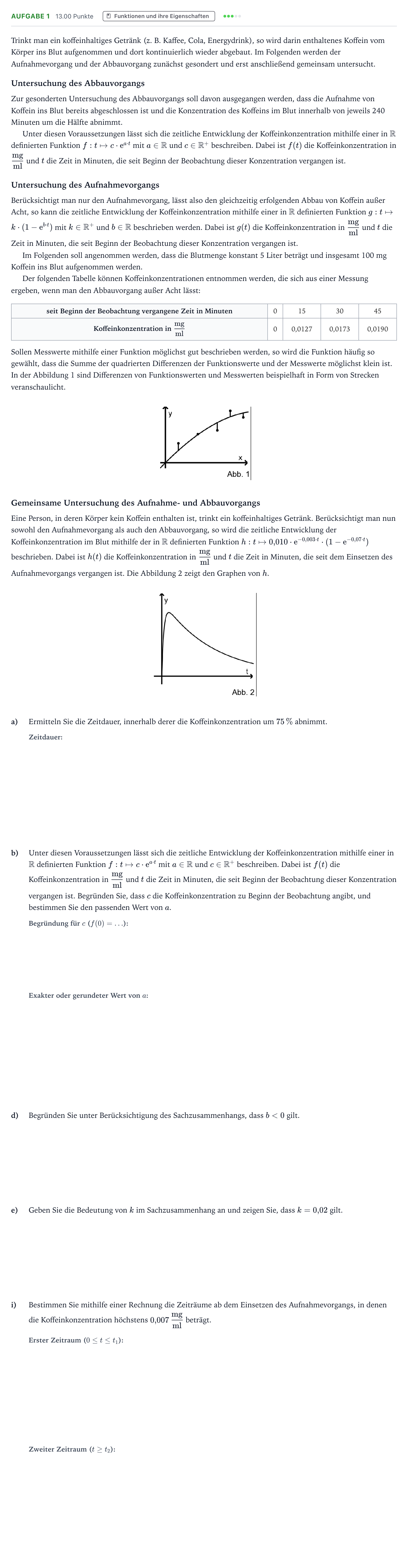 Aufgabenstellung: Aufgabe 1 - Funktionen und ihre Eigenschaften · Abitur NRW Mathematik LK · Teil B · Analysis (CAS) 2019