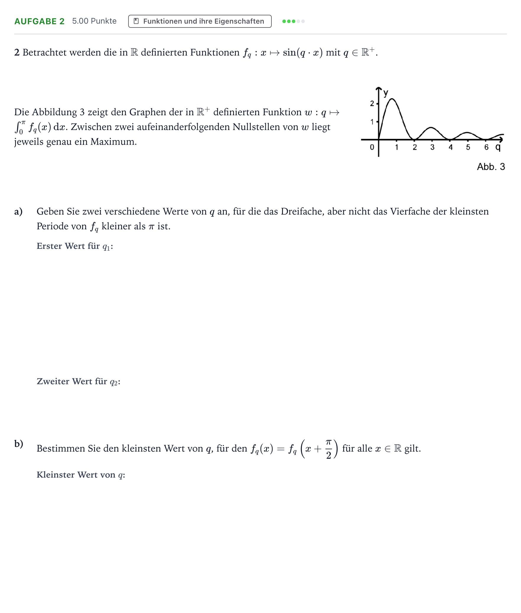 Aufgabenstellung: Aufgabe 2 - Funktionen und ihre Eigenschaften · Abitur NRW Mathematik LK · Teil B · Analysis (CAS) 2019