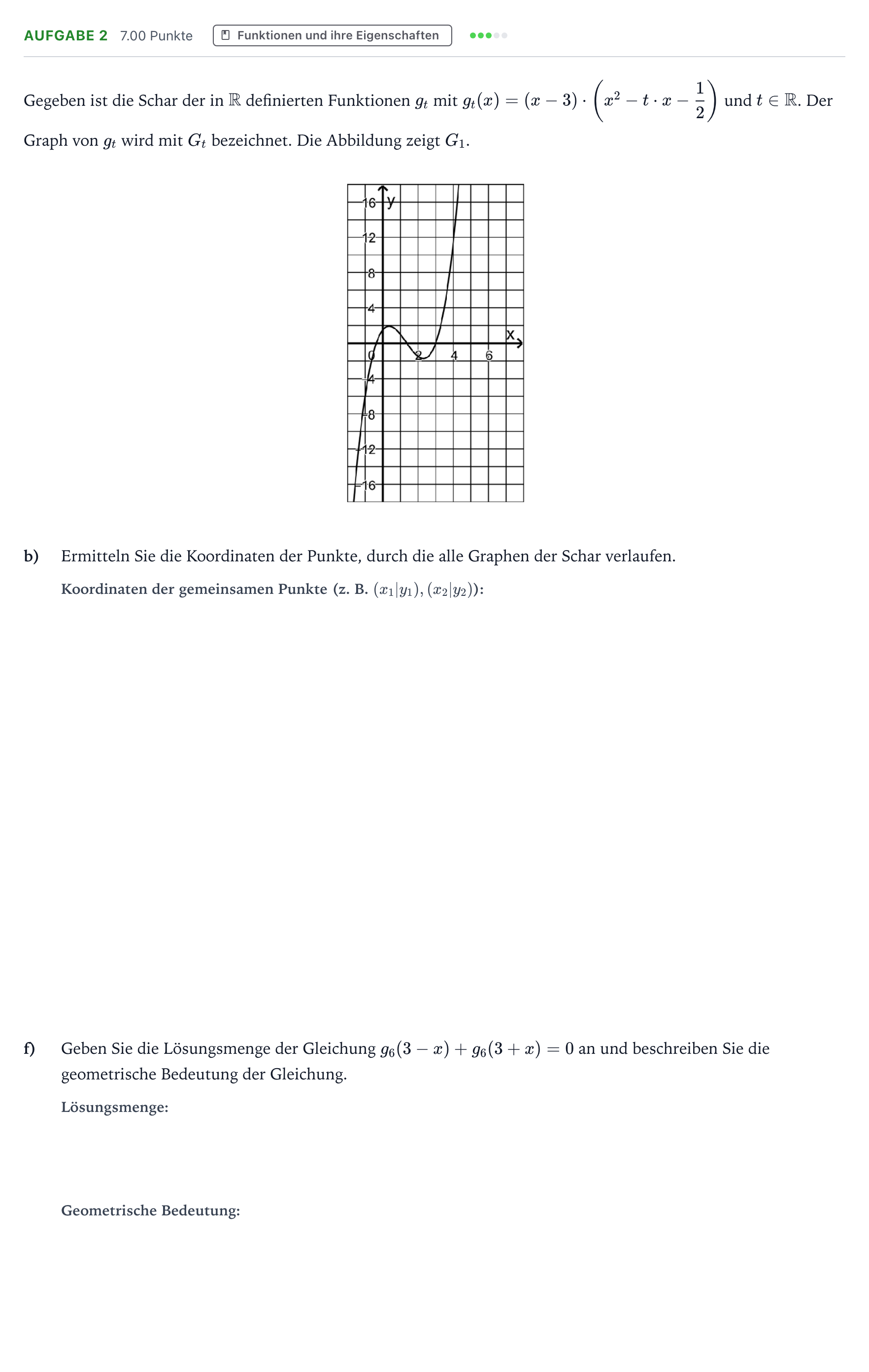 Aufgabenstellung: Aufgabe 2 - Funktionen und ihre Eigenschaften · Abitur NRW Mathematik LK · Teil B · Analysis (CAS) 2019