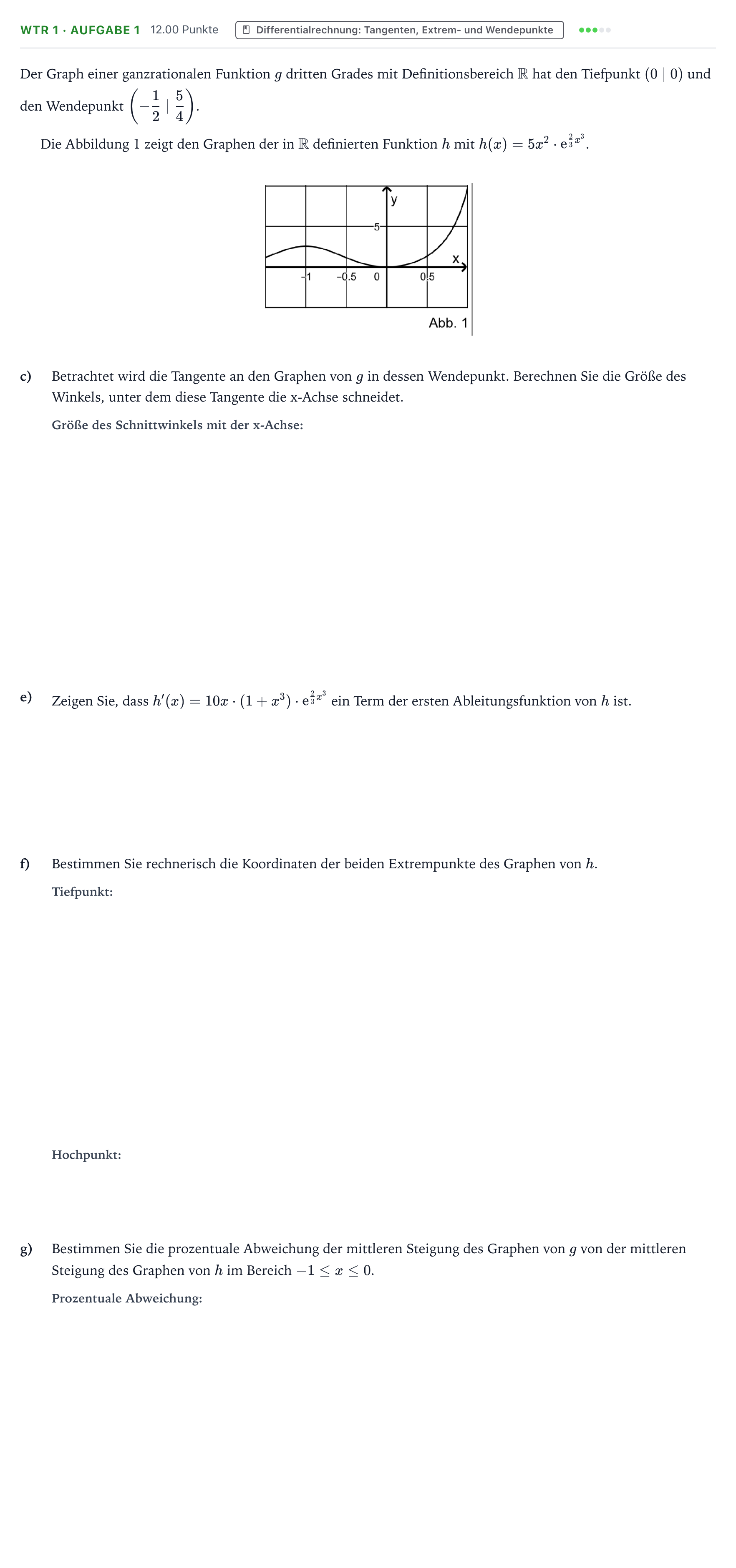 Aufgabenstellung: Aufgabe WTR 1 · Aufgabe 1 - Differentialrechnung · Abitur NRW Mathematik LK · Teil B · Analysis (WTR) 2019