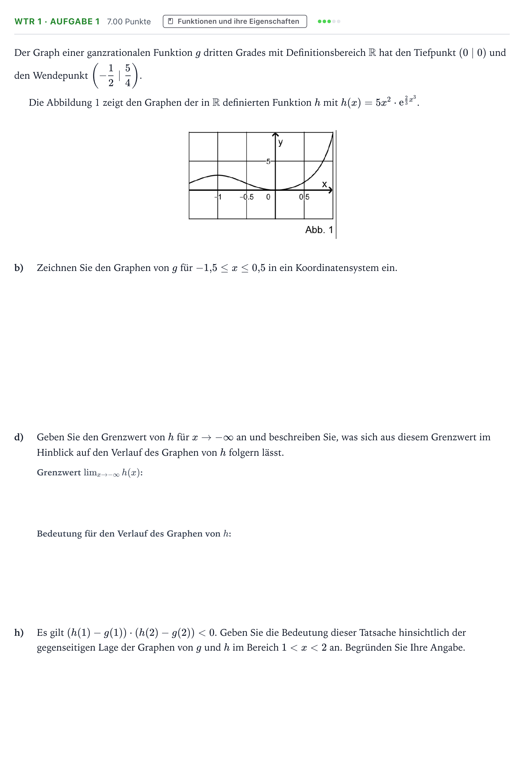Aufgabenstellung: Aufgabe WTR 1 · Aufgabe 1 - Funktionen und ihre Eigenscha… · Abitur NRW Mathematik LK · Teil B · Analysis (WTR) 2019