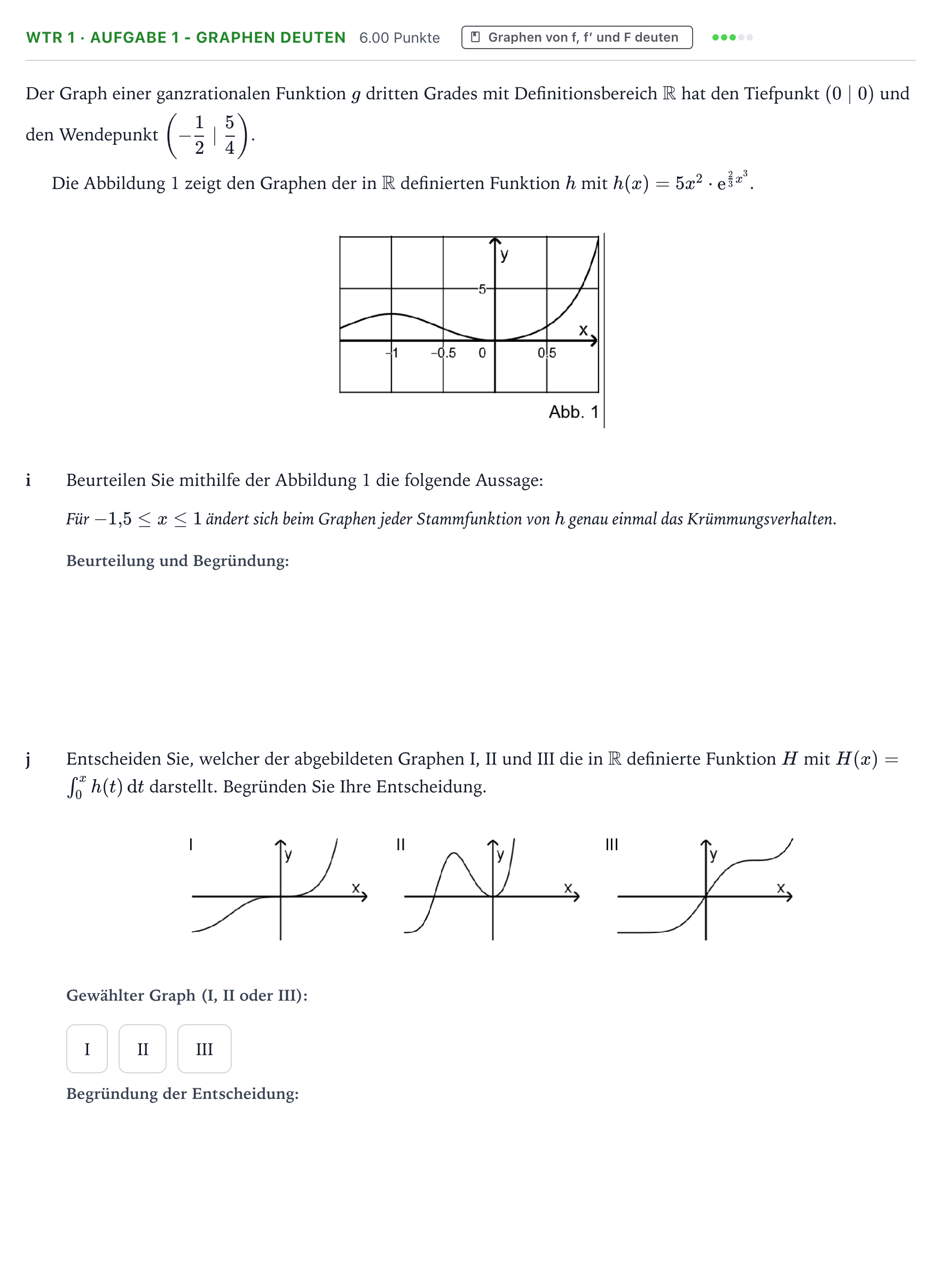 Aufgabenstellung: Aufgabe WTR 1 · Aufgabe 1 - Graphen deuten · Abitur NRW Mathematik LK · Teil B · Analysis (WTR) 2019