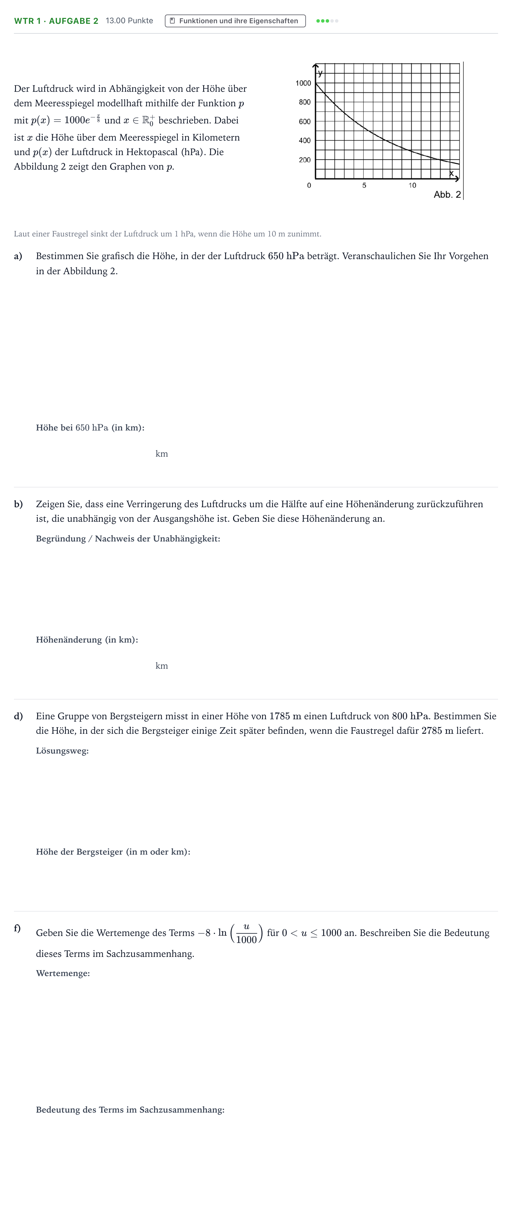 Aufgabenstellung: Aufgabe WTR 1 · Aufgabe 2 - Funktionen und ihre Eigenscha… · Abitur NRW Mathematik LK · Teil B · Analysis (WTR) 2019
