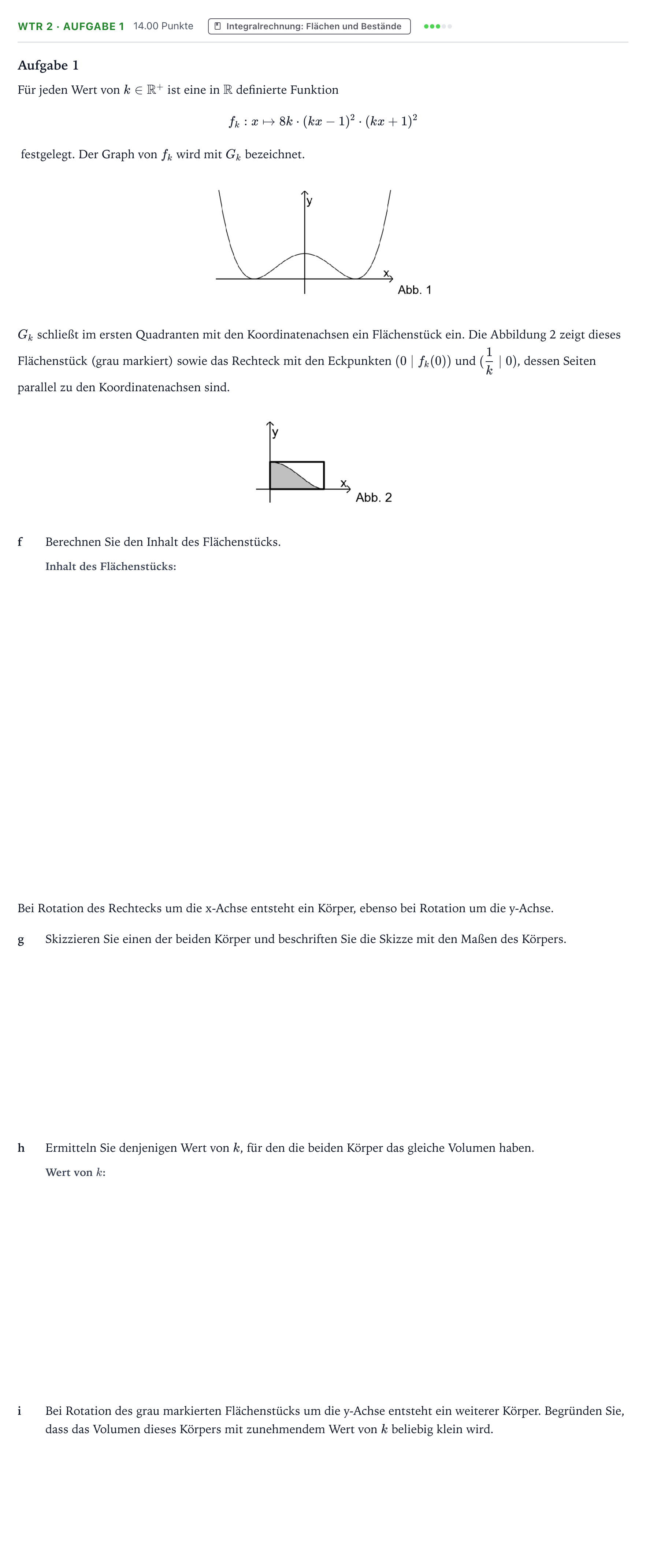Aufgabenstellung: Aufgabe WTR 2 · Aufgabe 1 - Integralrechnung · Abitur NRW Mathematik LK · Teil B · Analysis (WTR) 2019