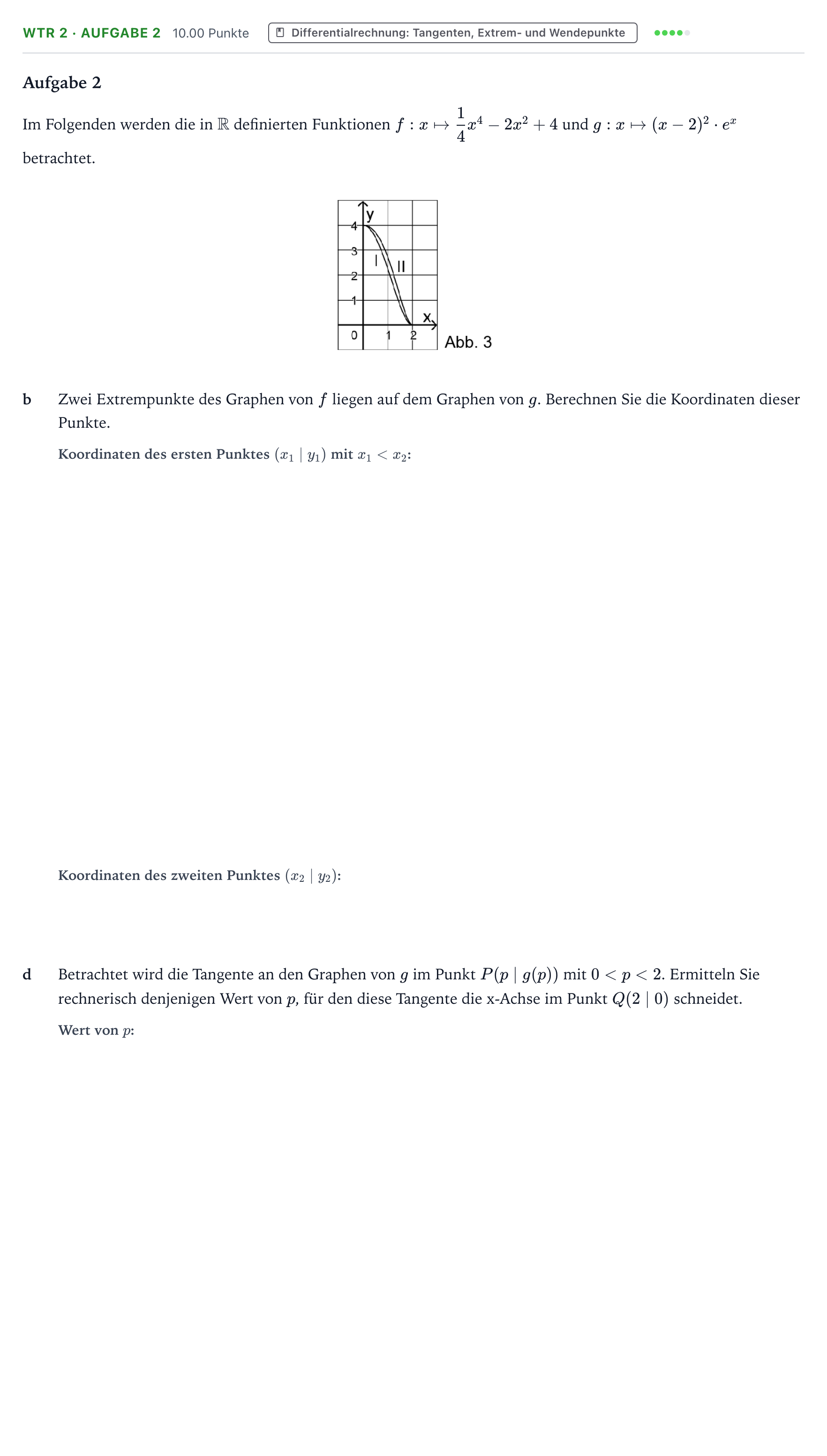 Aufgabenstellung: Aufgabe WTR 2 · Aufgabe 2 - Differentialrechnung · Abitur NRW Mathematik LK · Teil B · Analysis (WTR) 2019