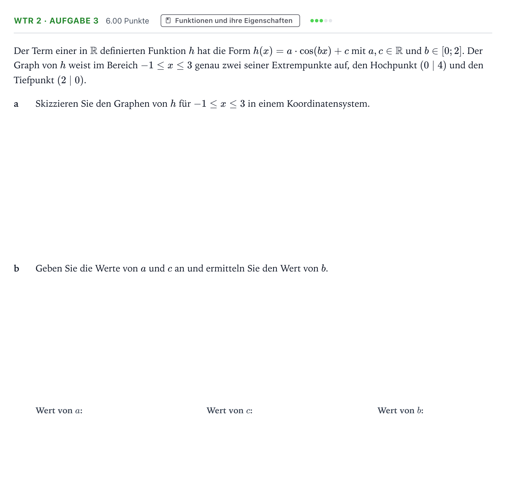 Aufgabenstellung: Aufgabe WTR 2 · Aufgabe 3 - Funktionen und ihre Eigenscha… · Abitur NRW Mathematik LK · Teil B · Analysis (WTR) 2019