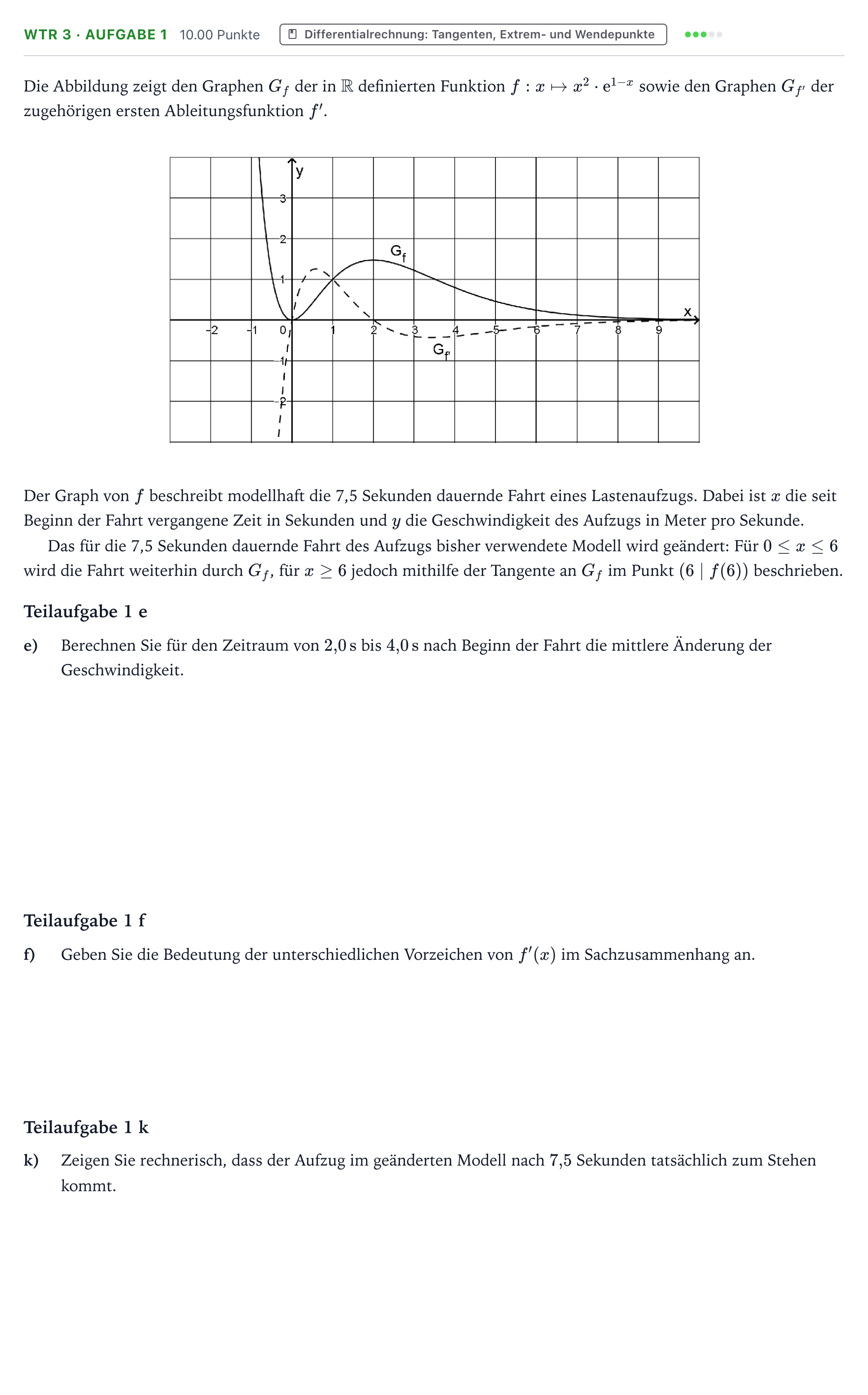 Aufgabenstellung: Aufgabe WTR 3 · Aufgabe 1 - Differentialrechnung · Abitur NRW Mathematik LK · Teil B · Analysis (WTR) 2019
