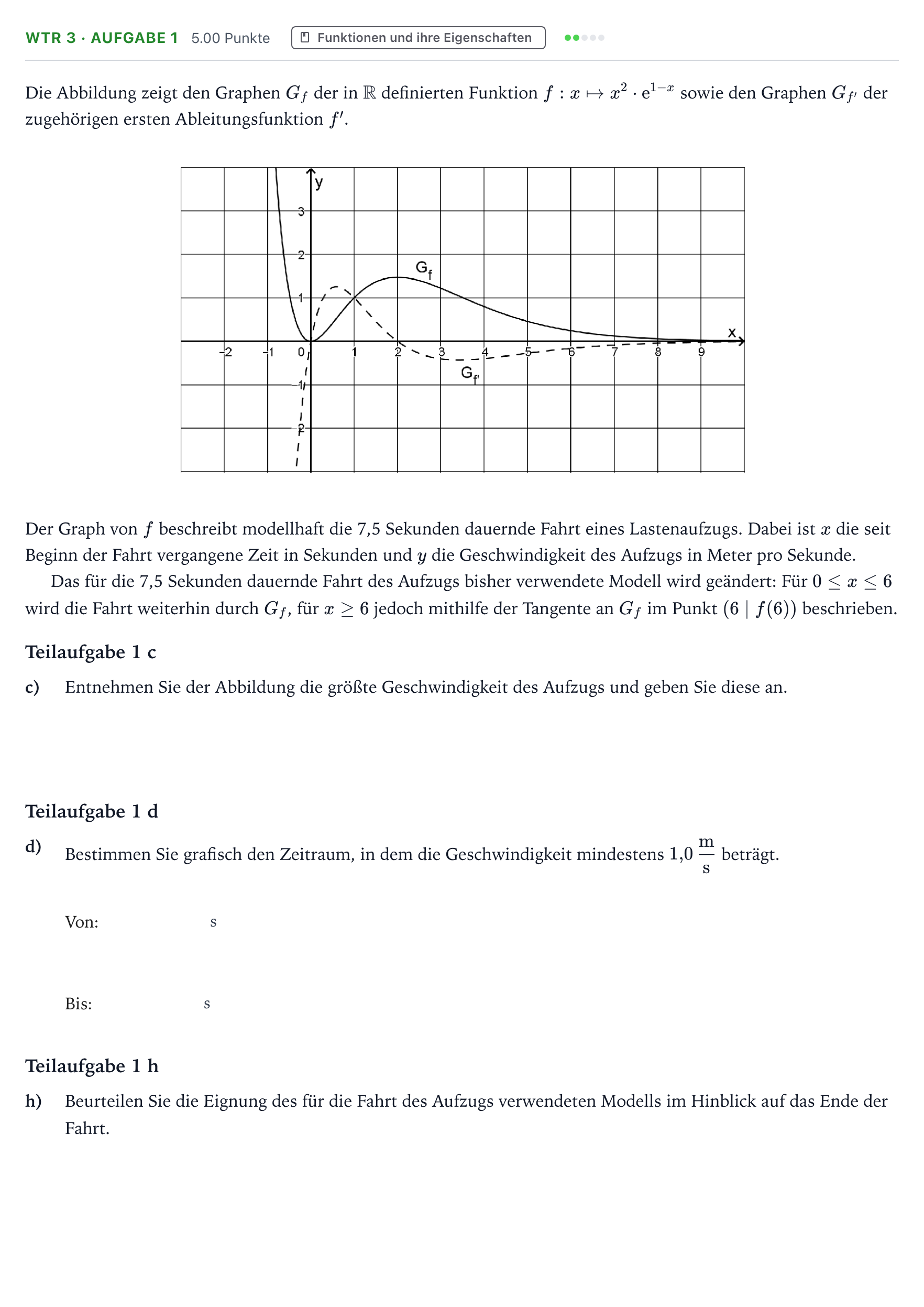 Aufgabenstellung: Aufgabe WTR 3 · Aufgabe 1 - Funktionen und ihre Eigenscha… · Abitur NRW Mathematik LK · Teil B · Analysis (WTR) 2019