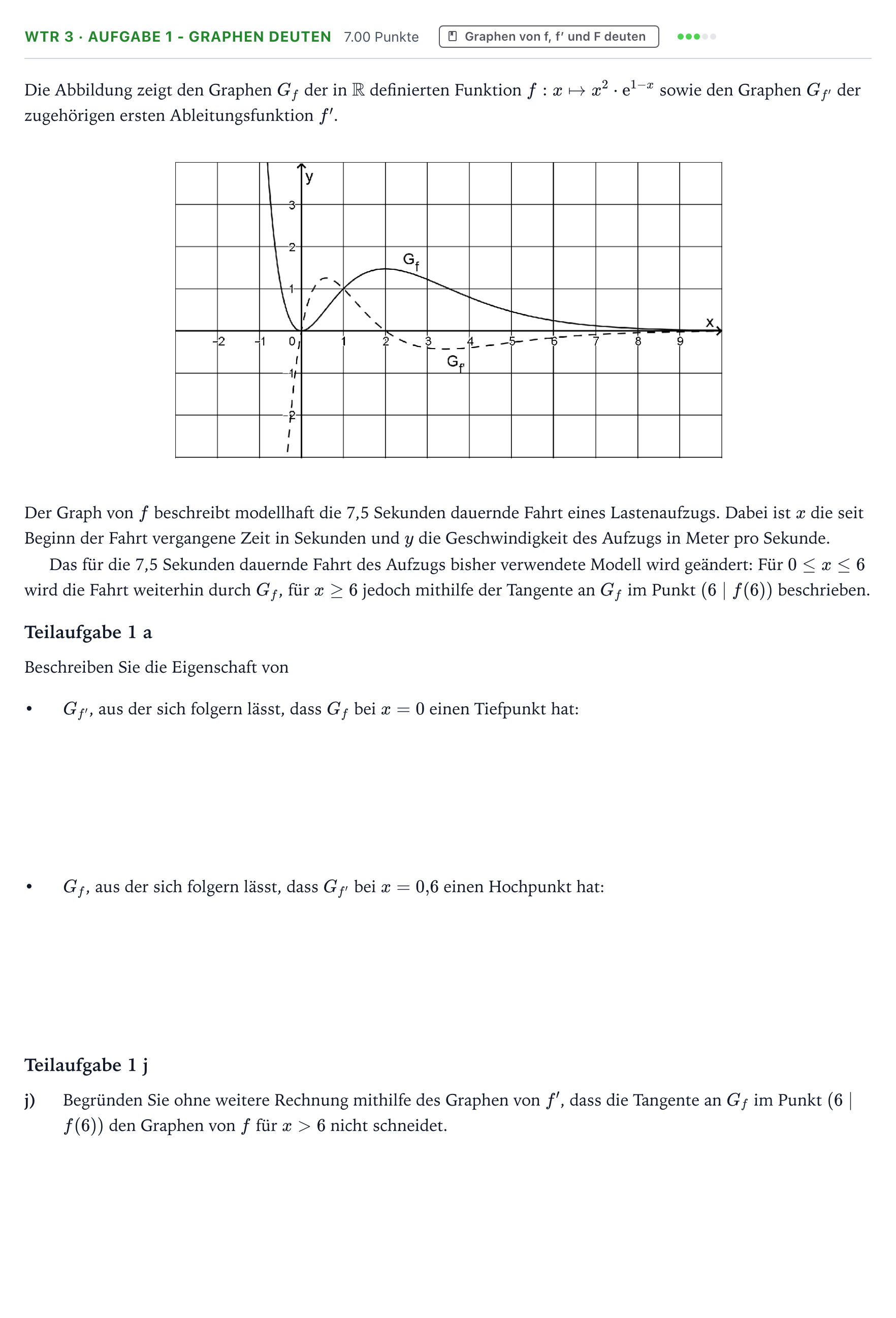 Aufgabenstellung: Aufgabe WTR 3 · Aufgabe 1 - Graphen deuten · Abitur NRW Mathematik LK · Teil B · Analysis (WTR) 2019