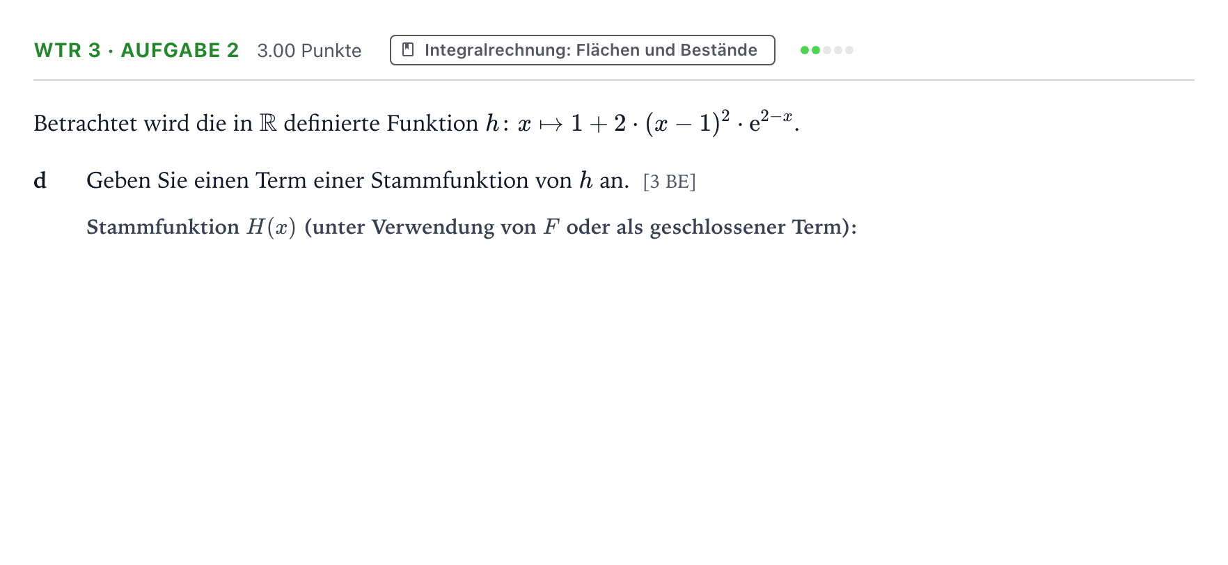 Aufgabenstellung: Aufgabe WTR 3 · Aufgabe 2 - Integralrechnung · Abitur NRW Mathematik LK · Teil B · Analysis (WTR) 2019
