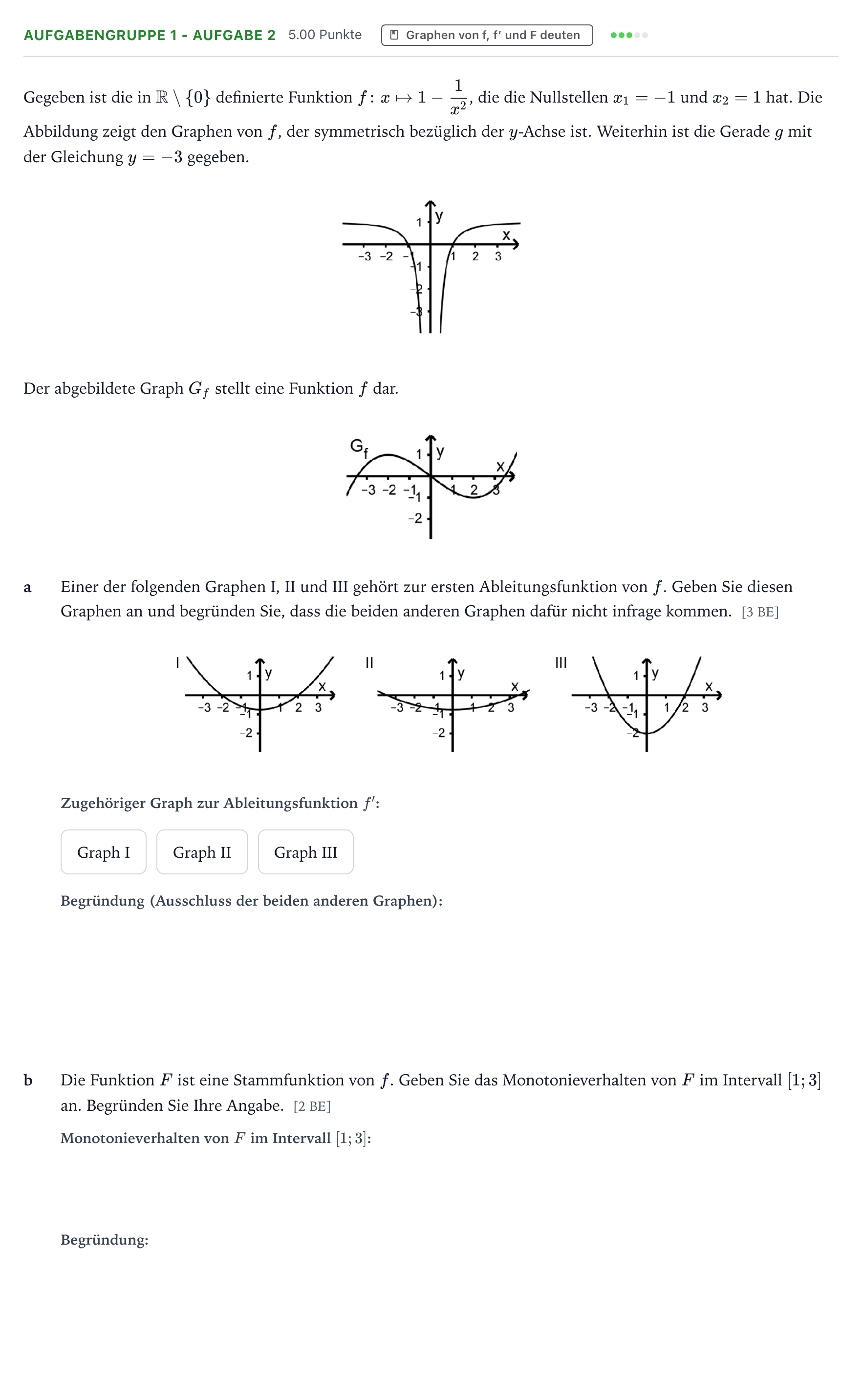 Aufgabenstellung: Aufgabengruppe 1 - Aufgabe 2 · Abitur NRW Mathematik LK · Teil A · Analysis 2019