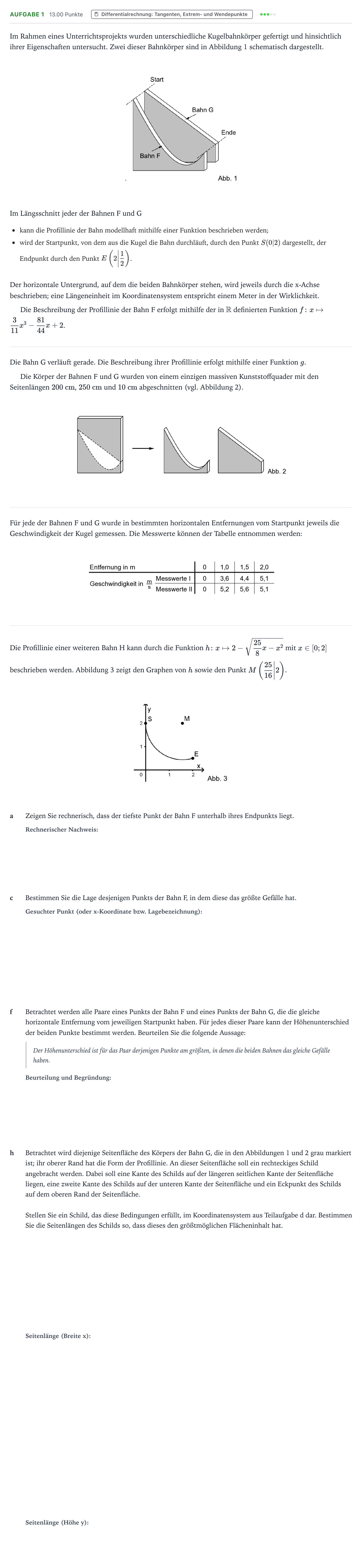 Aufgabenstellung: Aufgabe 1 - Differentialrechnung · Abitur NRW Mathematik GK · Teil B · Analysis (CAS) 2019