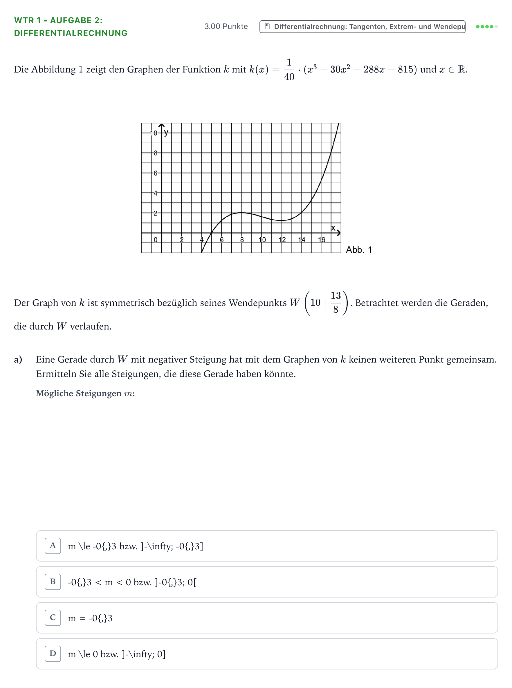 Aufgabenstellung: Aufgabe WTR 1 - Aufgabe 2: Differentialrechnung · Abitur NRW Mathematik GK · Teil B · Analysis (WTR) 2019