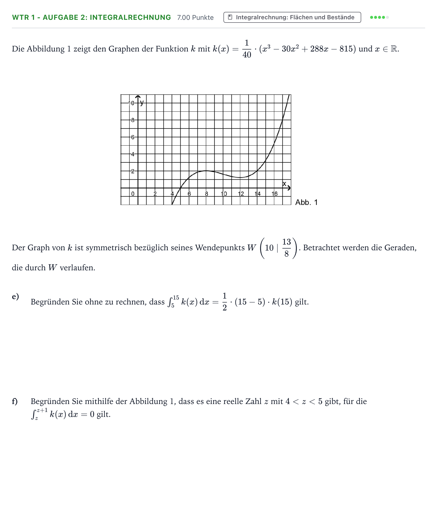 Aufgabenstellung: Aufgabe WTR 1 - Aufgabe 2: Integralrechnung · Abitur NRW Mathematik GK · Teil B · Analysis (WTR) 2019