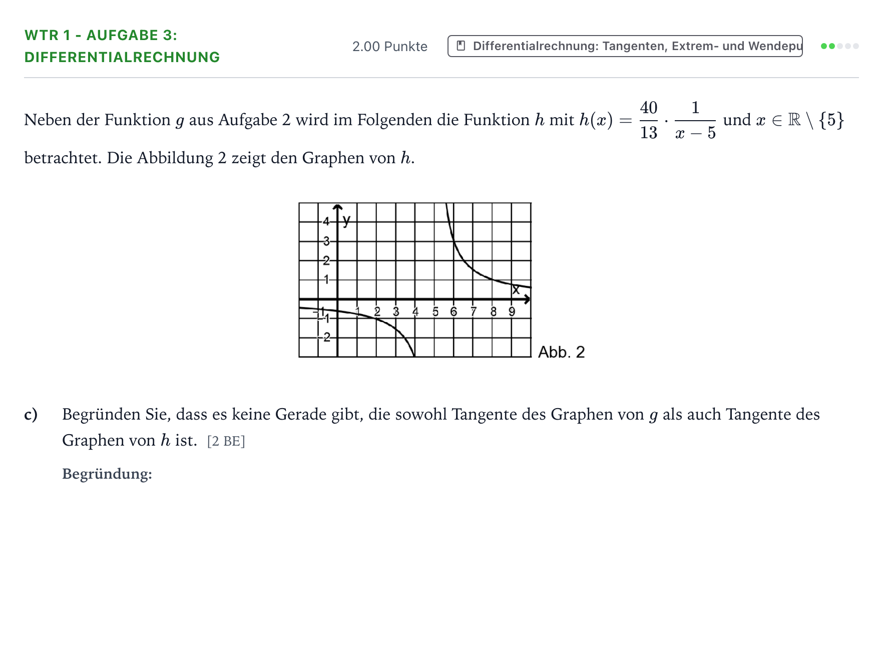 Aufgabenstellung: Aufgabe WTR 1 - Aufgabe 3: Differentialrechnung · Abitur NRW Mathematik GK · Teil B · Analysis (WTR) 2019
