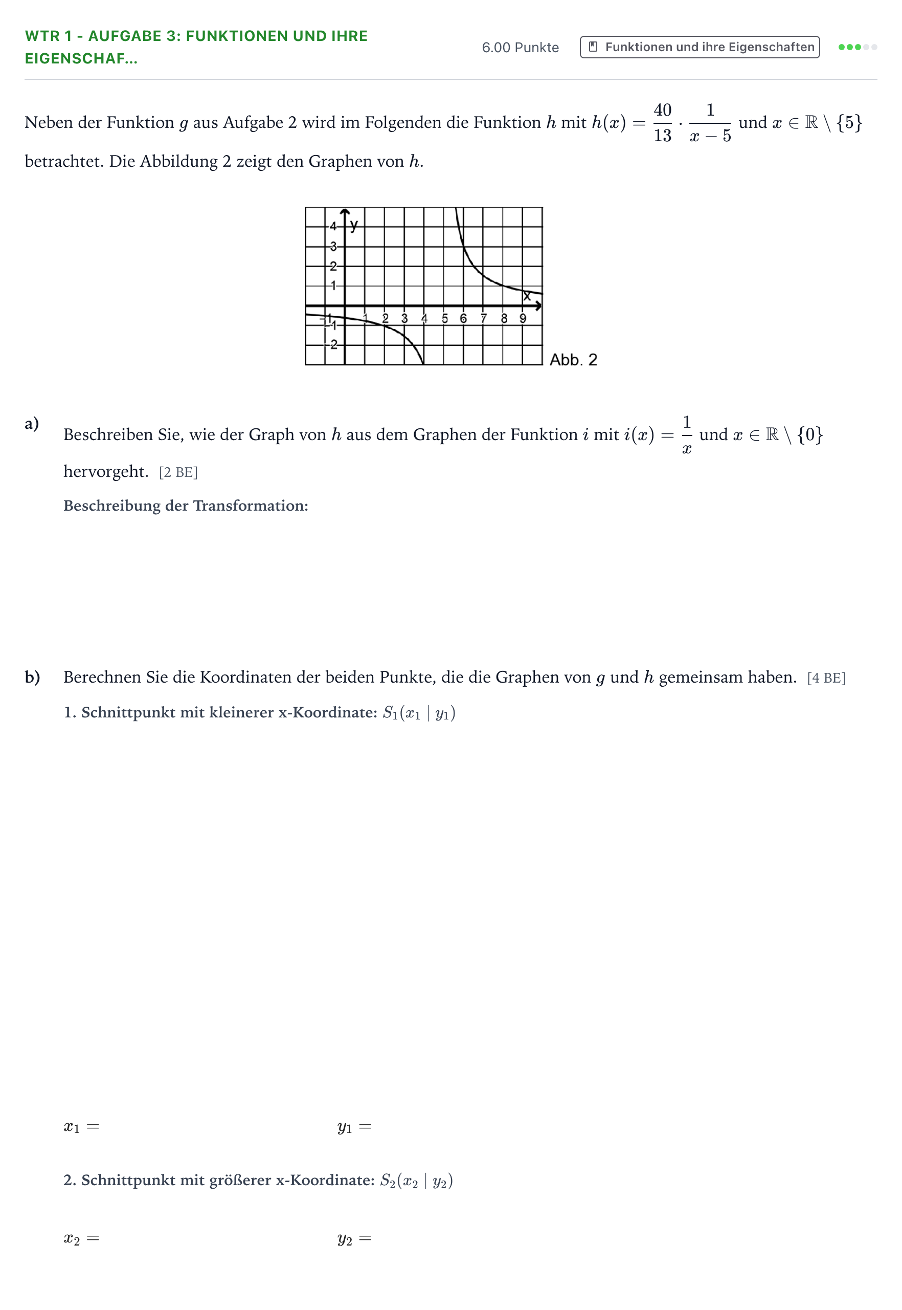 Aufgabenstellung: Aufgabe WTR 1 - Aufgabe 3: Funktionen und ihre Eigenschaf… · Abitur NRW Mathematik GK · Teil B · Analysis (WTR) 2019