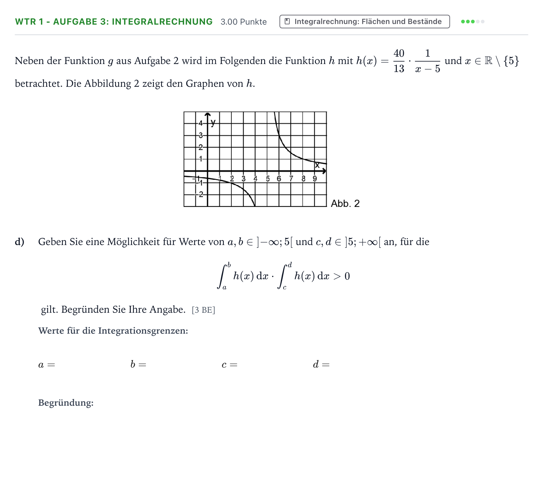Aufgabenstellung: Aufgabe WTR 1 - Aufgabe 3: Integralrechnung · Abitur NRW Mathematik GK · Teil B · Analysis (WTR) 2019
