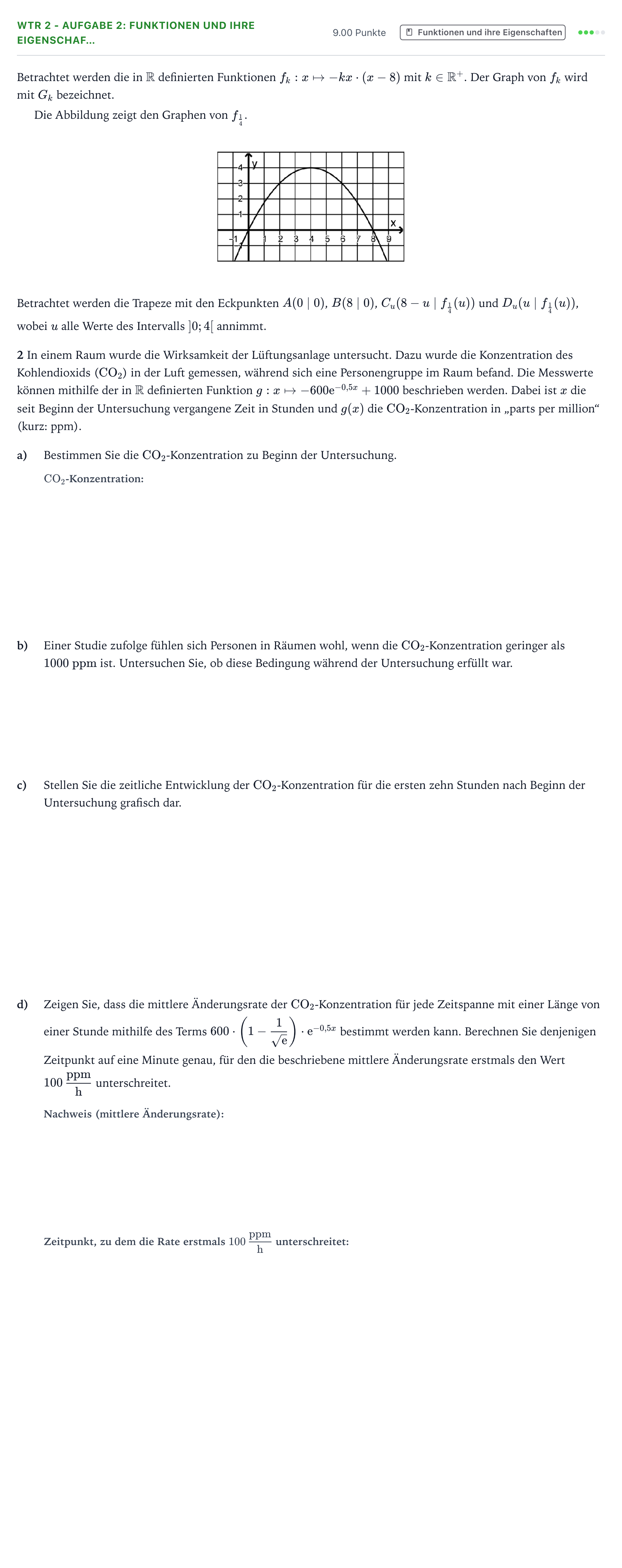 Aufgabenstellung: Aufgabe WTR 2 - Aufgabe 2: Funktionen und ihre Eigenschaf… · Abitur NRW Mathematik GK · Teil B · Analysis (WTR) 2019