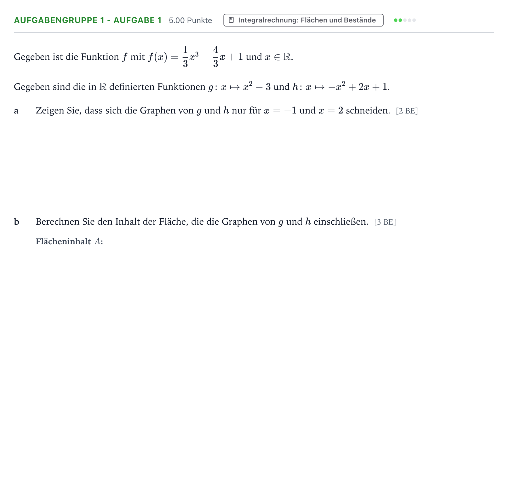 Aufgabenstellung: Aufgabengruppe 1 - Aufgabe 1 · Abitur NRW Mathematik GK · Teil A · Analysis 2019