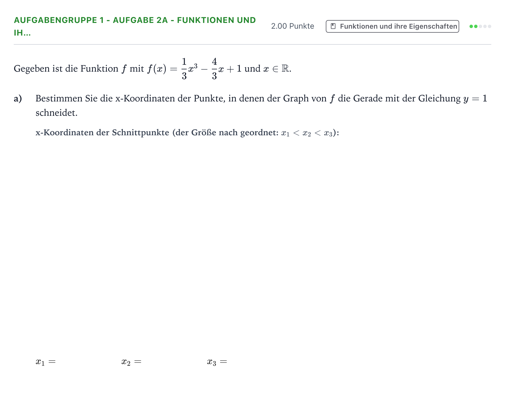 Aufgabenstellung: Aufgabengruppe 1 - Aufgabe 2a - Funktionen und ih… · Abitur NRW Mathematik GK · Teil A · Analysis 2019