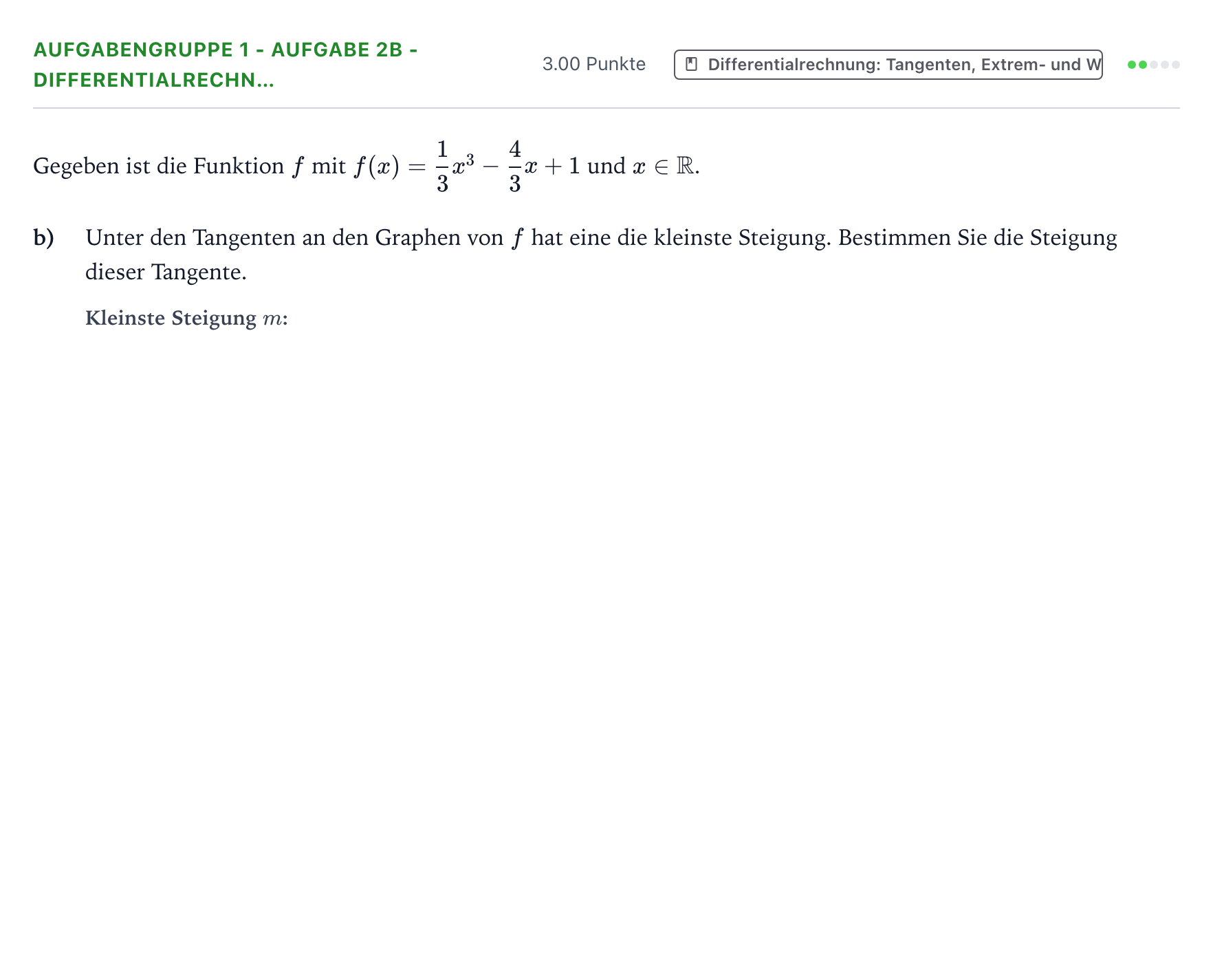 Aufgabenstellung: Aufgabengruppe 1 - Aufgabe 2b - Differentialrechn… · Abitur NRW Mathematik GK · Teil A · Analysis 2019