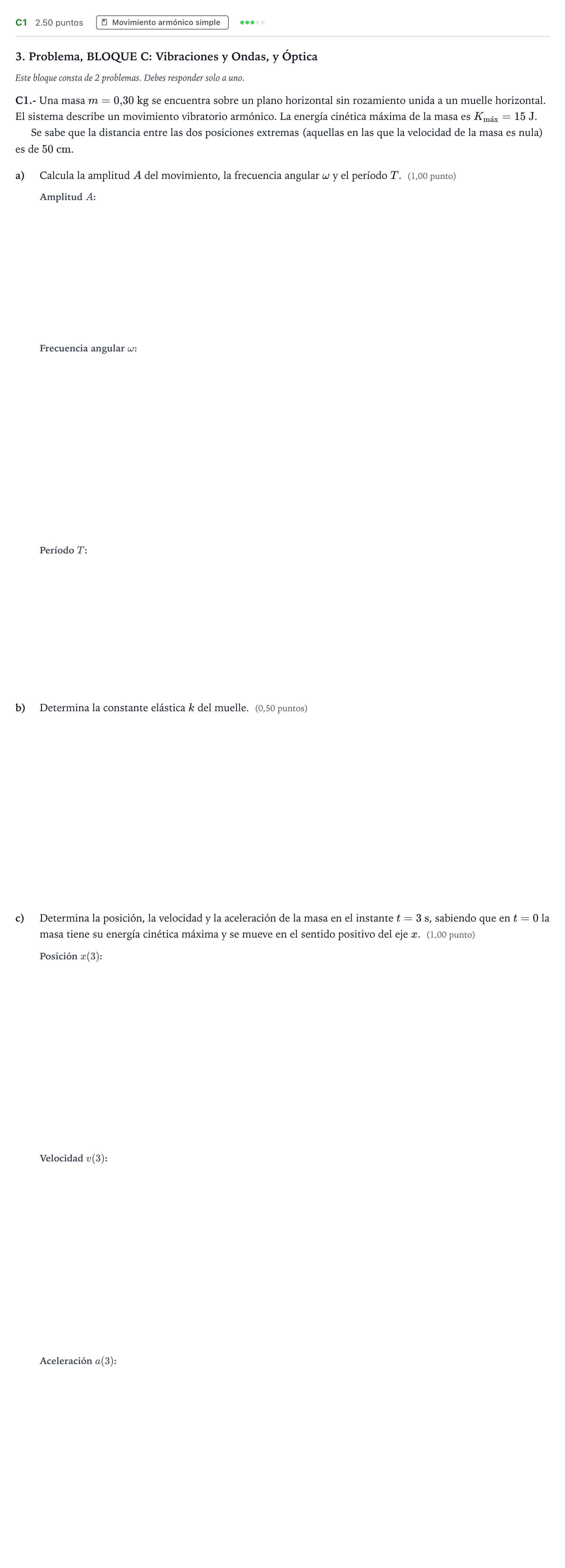 Enunciado: Ejercicio C1 · Física PAU País Vasco Extraordinaria 2026