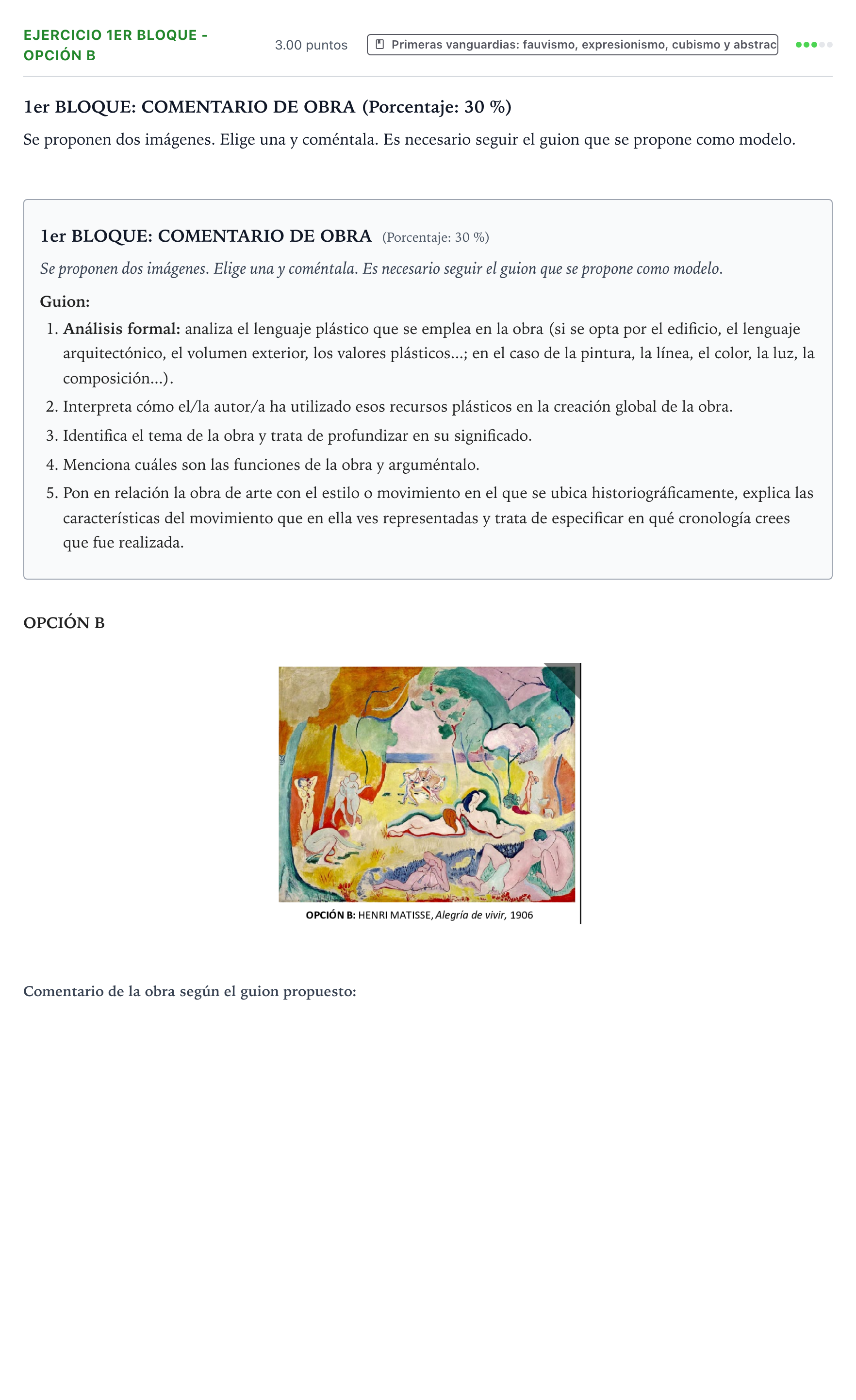 Enunciado: Ejercicio 1er Bloque - Opción B · Fundamentos Artísticos PAU País Vasco Extraordinaria 2026