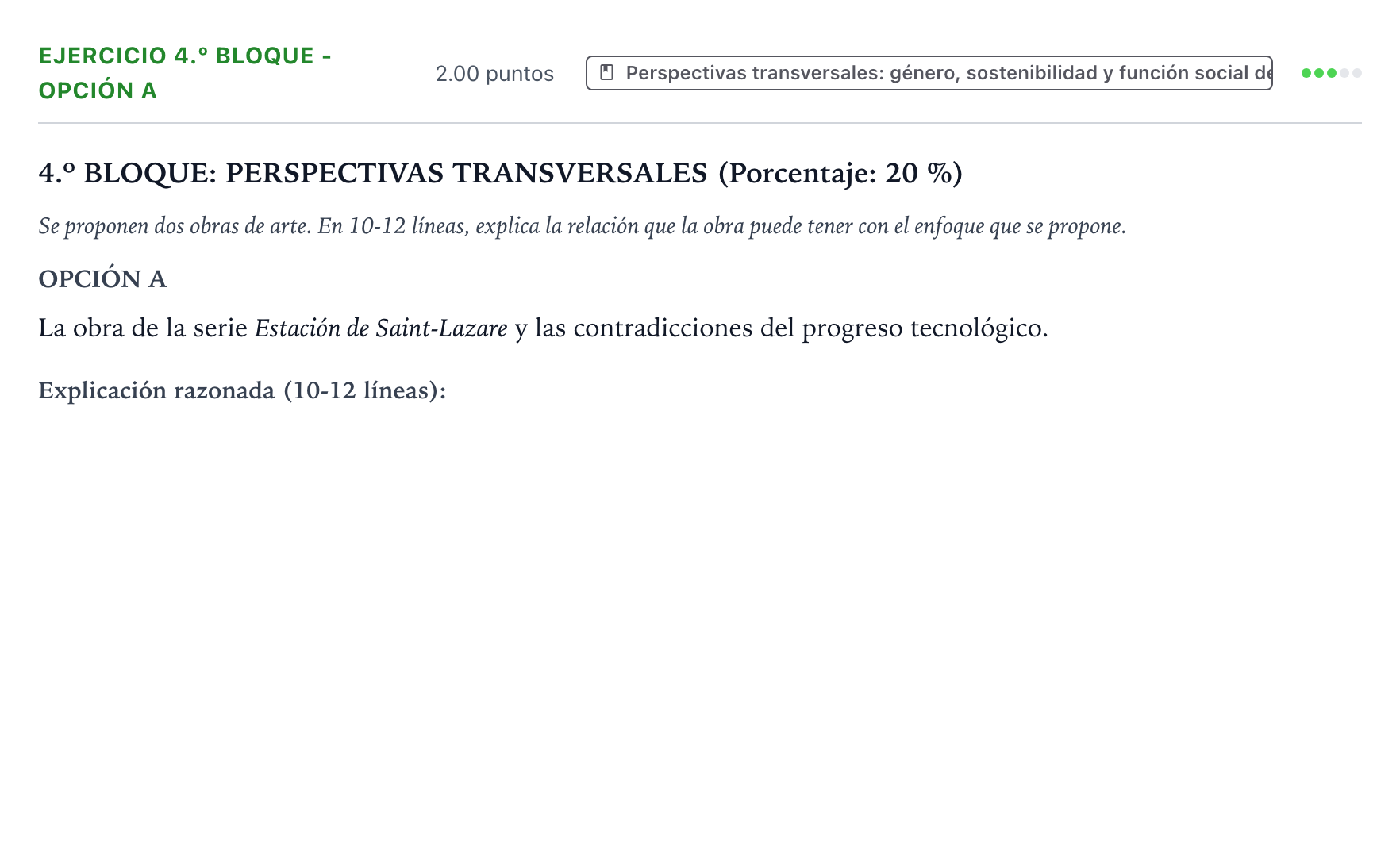 Enunciado: Ejercicio 4.º Bloque - Opción A · Fundamentos Artísticos PAU País Vasco Extraordinaria 2026