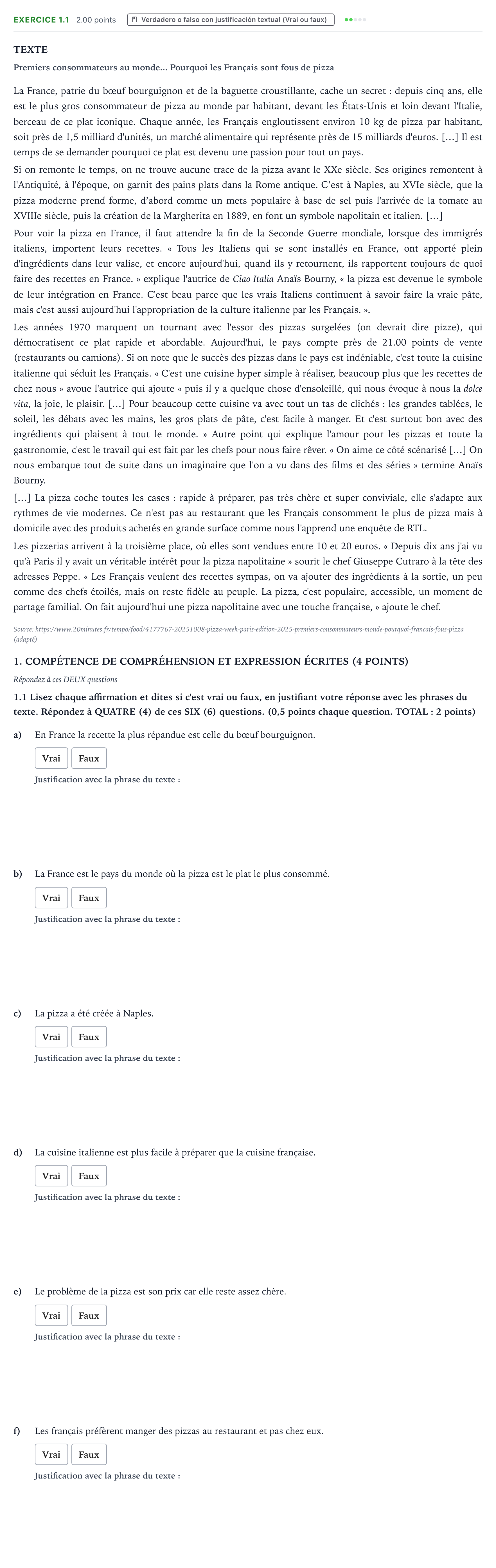 Enunciado: Ejercicio 1.1 · Francés PAU País Vasco Extraordinaria 2026