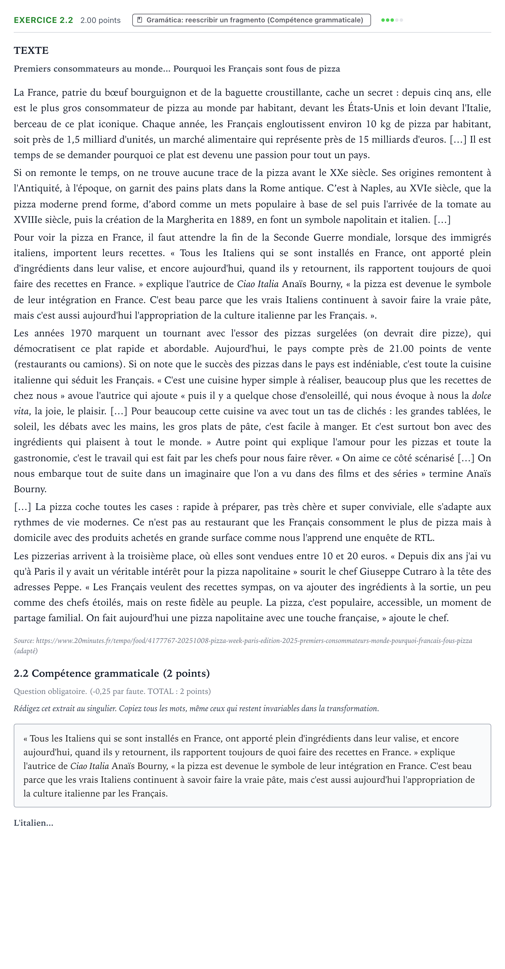 Enunciado: Ejercicio 2.2 · Francés PAU País Vasco Extraordinaria 2026