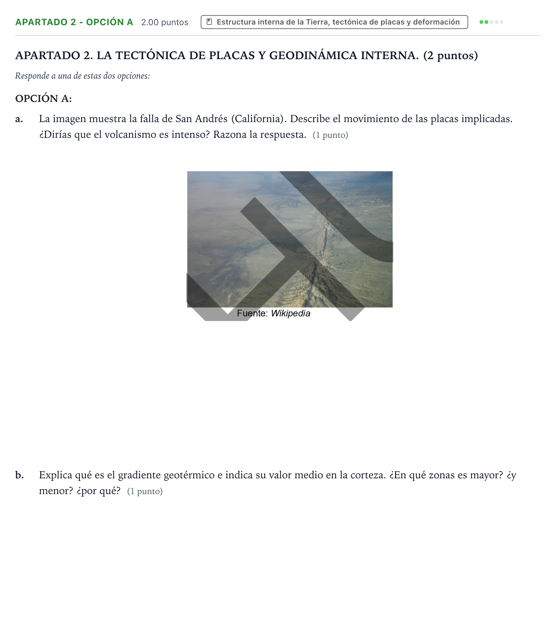 Enunciado: Apartado 2 - Opción A · Geología y Ciencias Ambientales PAU País Vasco Extraordinaria 2026