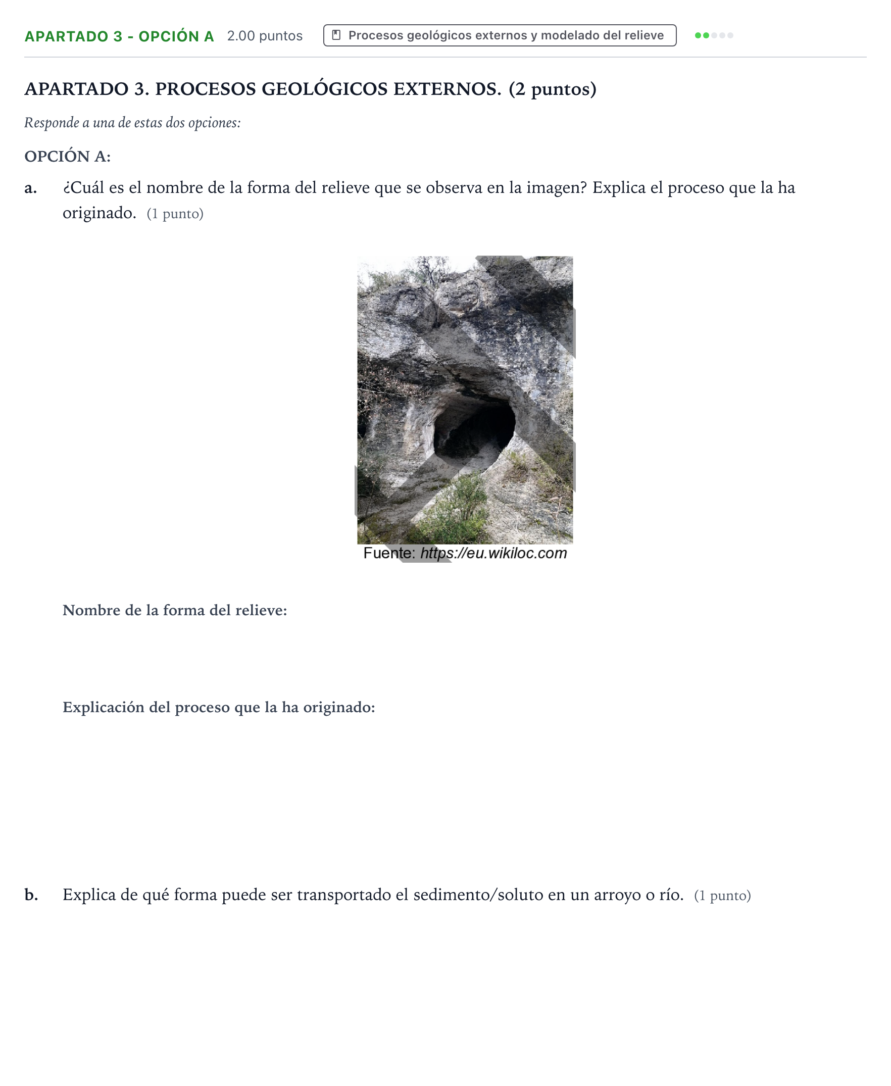 Enunciado: Apartado 3 - Opción A · Geología y Ciencias Ambientales PAU País Vasco Extraordinaria 2026