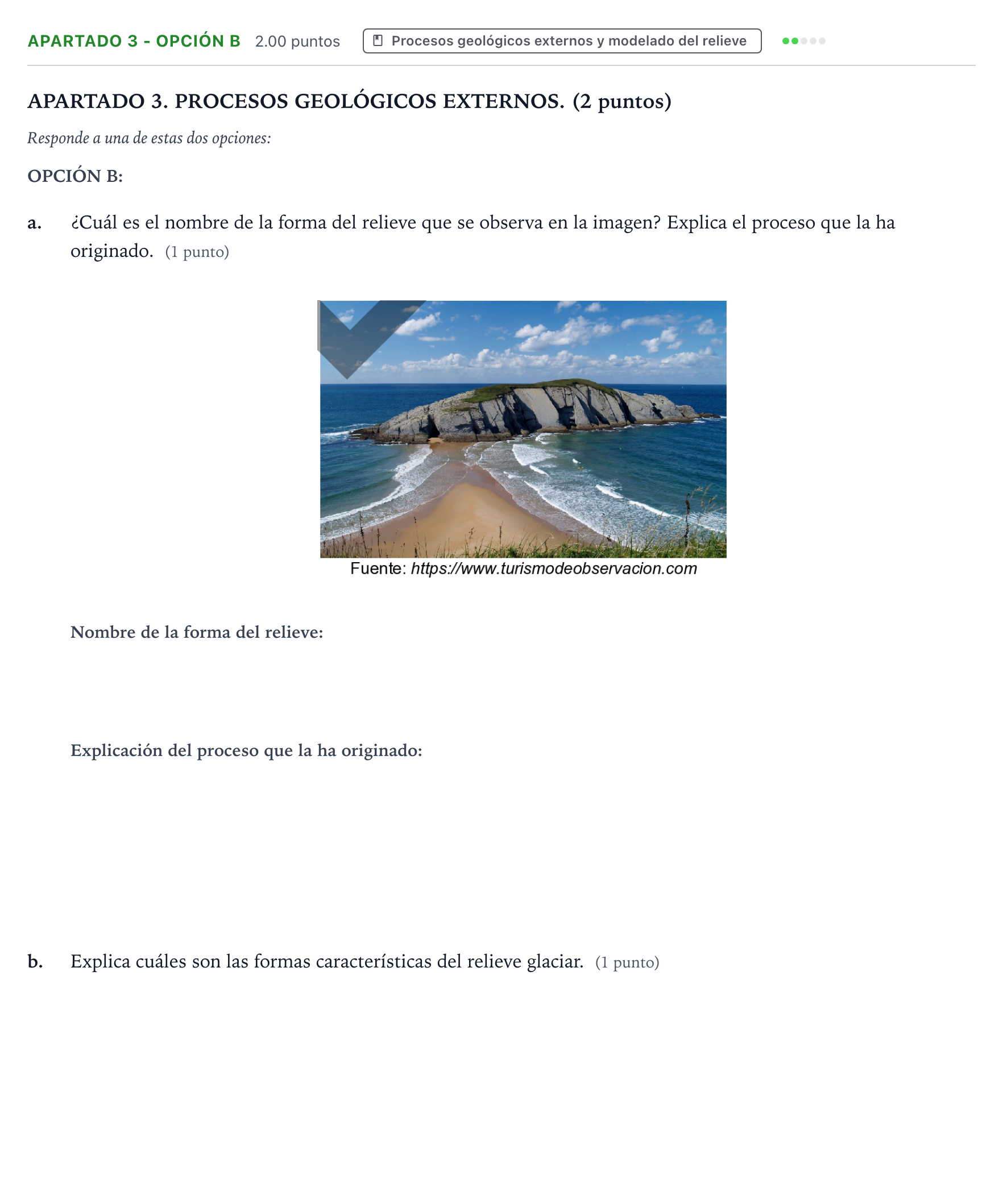 Enunciado: Apartado 3 - Opción B · Geología y Ciencias Ambientales PAU País Vasco Extraordinaria 2026