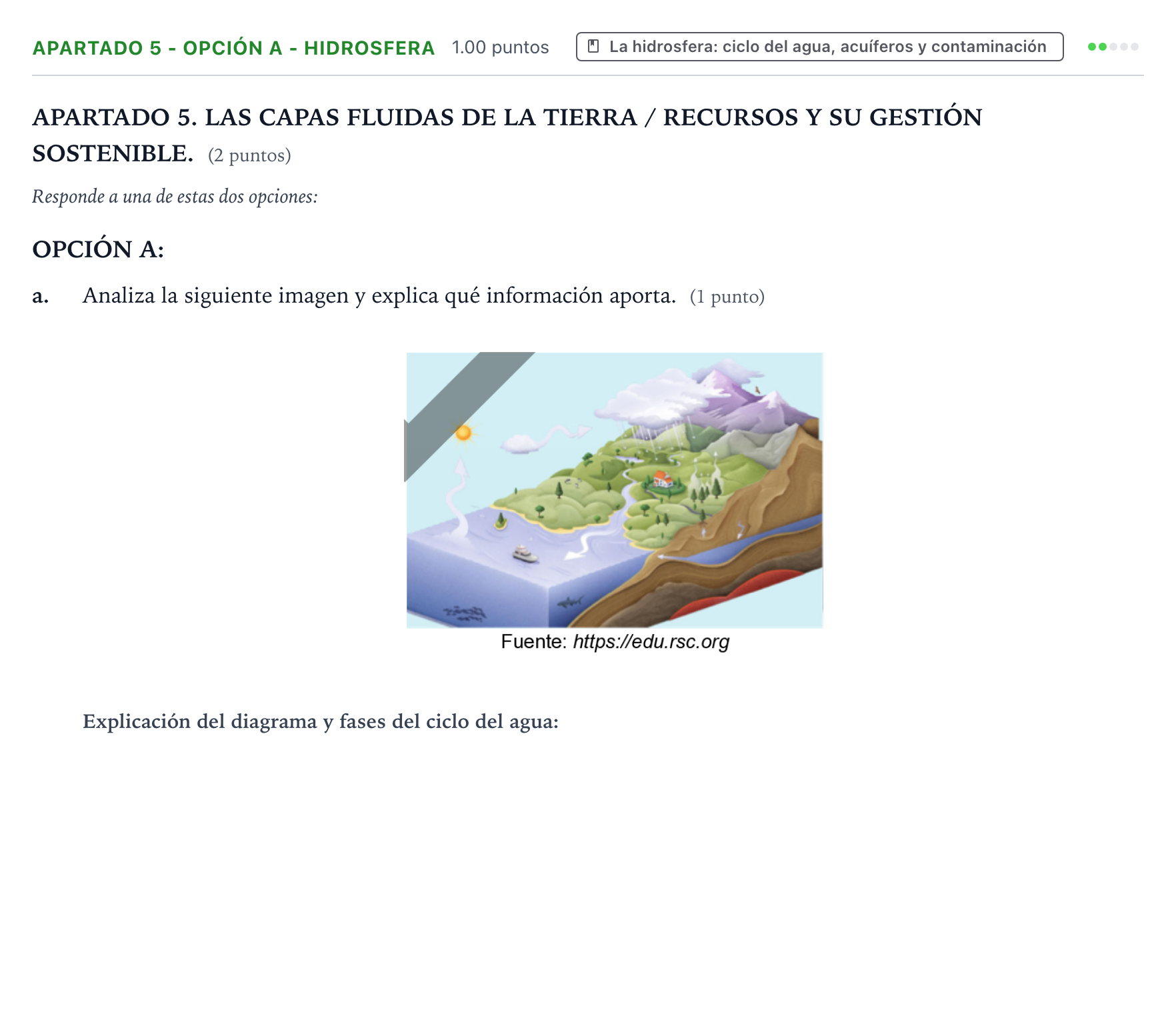 Enunciado: Apartado 5 - Opción A - Hidrosfera · Geología y Ciencias Ambientales PAU País Vasco Extraordinaria 2026