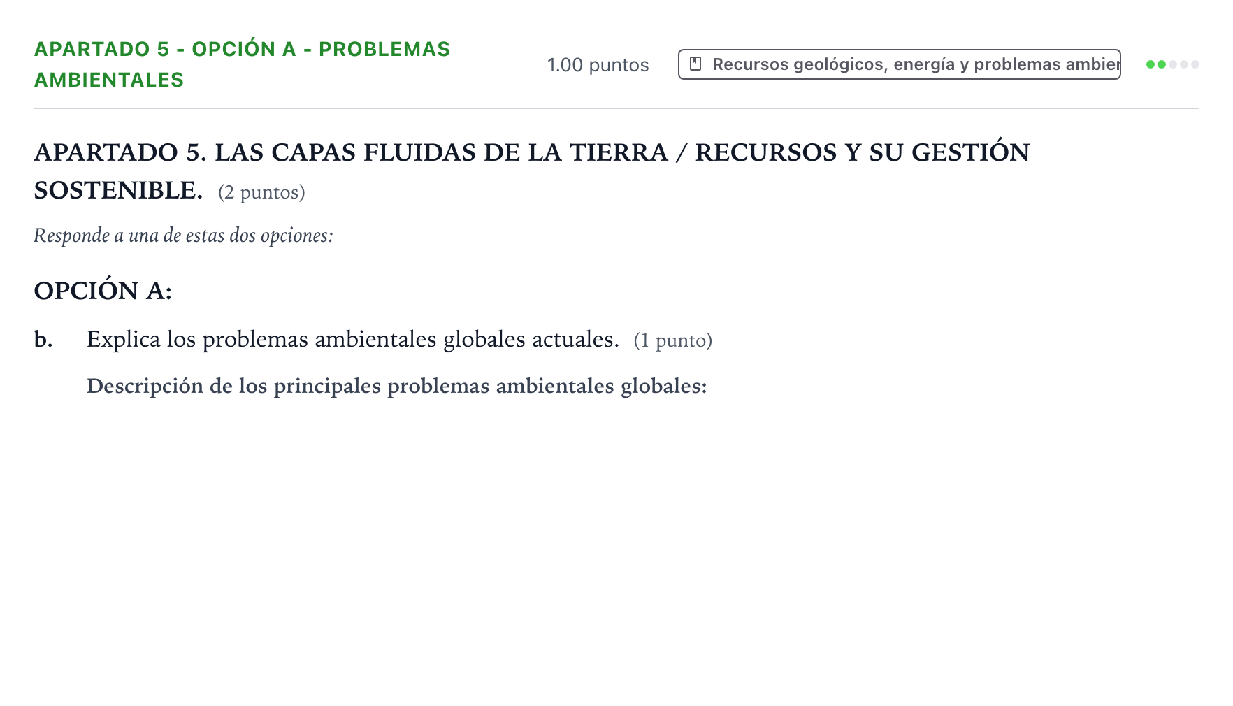 Enunciado: Apartado 5 - Opción A - Problemas ambientales · Geología y Ciencias Ambientales PAU País Vasco Extraordinaria 2026