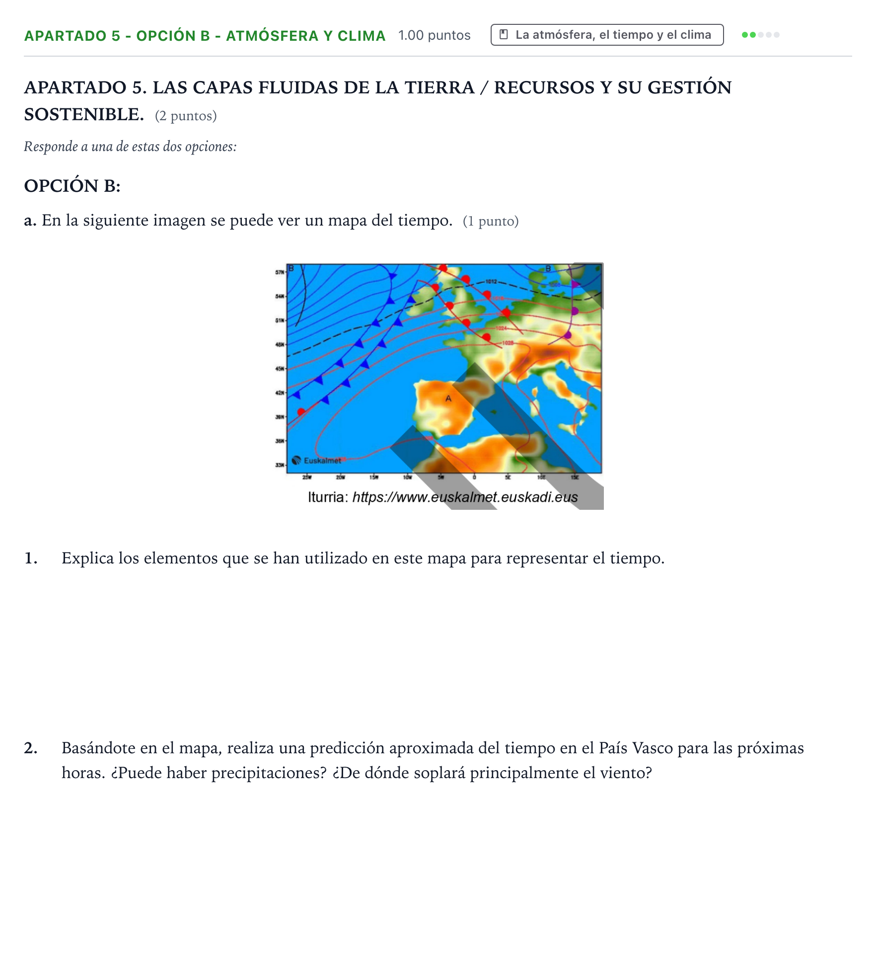 Enunciado: Apartado 5 - Opción B - Atmósfera y clima · Geología y Ciencias Ambientales PAU País Vasco Extraordinaria 2026